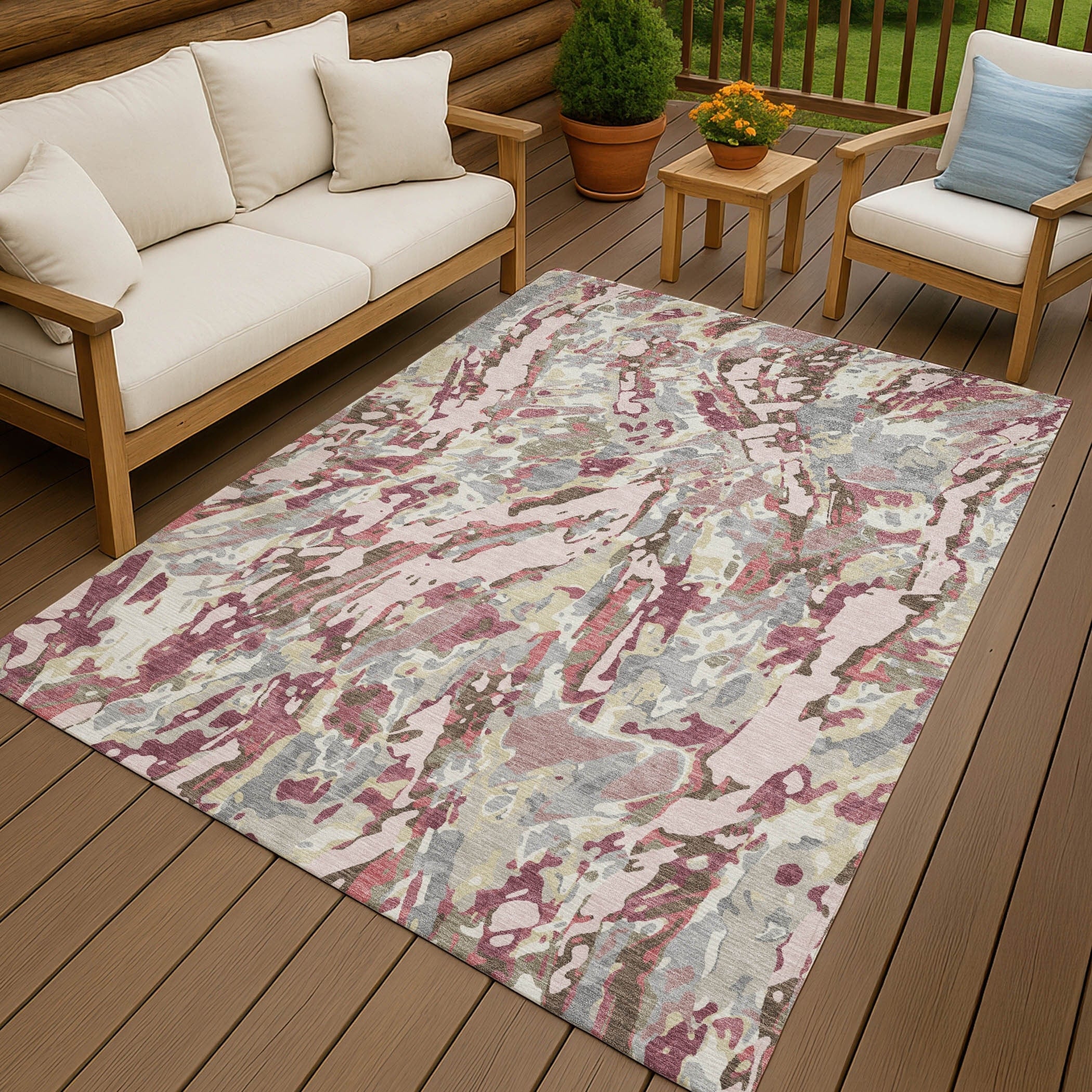 Machine Washable Indoor Outdoor Brushstrokes Chantille Rug