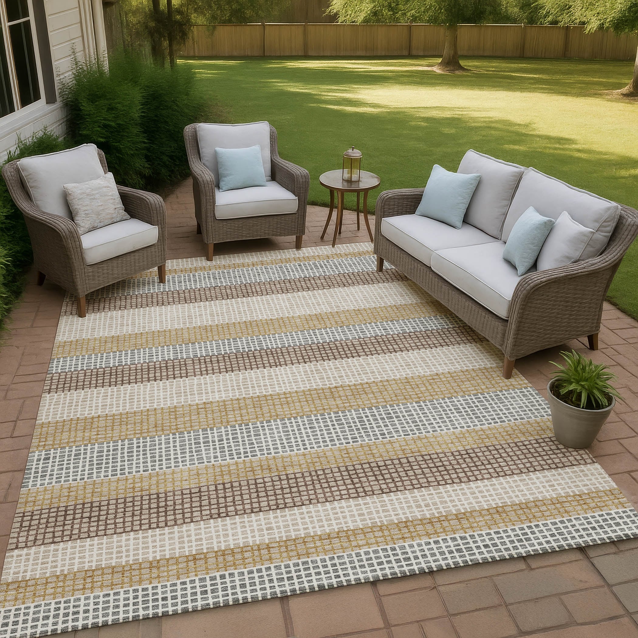 Machine Washable Indoor Outdoor Cabana Stripe Chantille Rug
