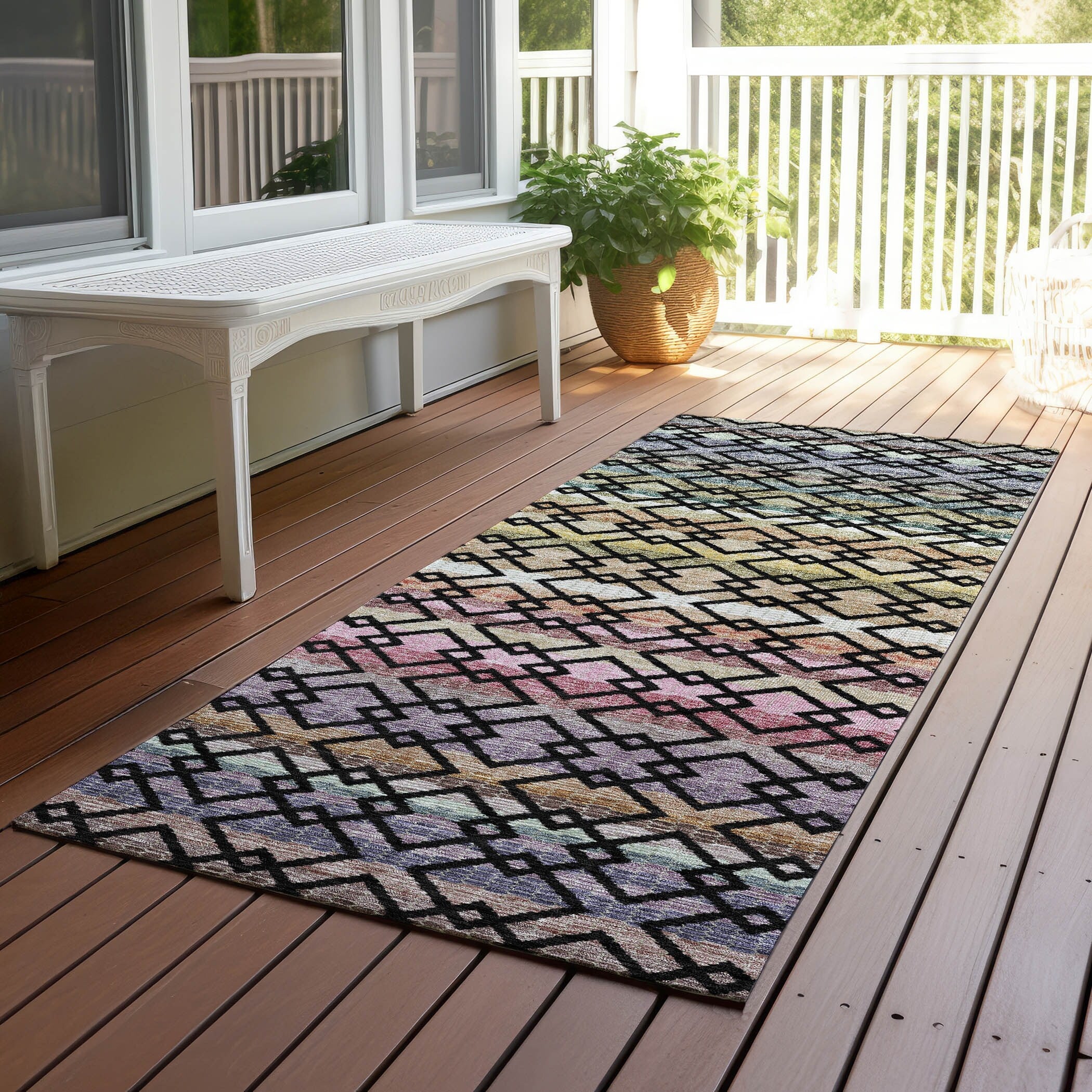 Machine Washable Indoor Outdoor Cabo Stripe Chantille Rug