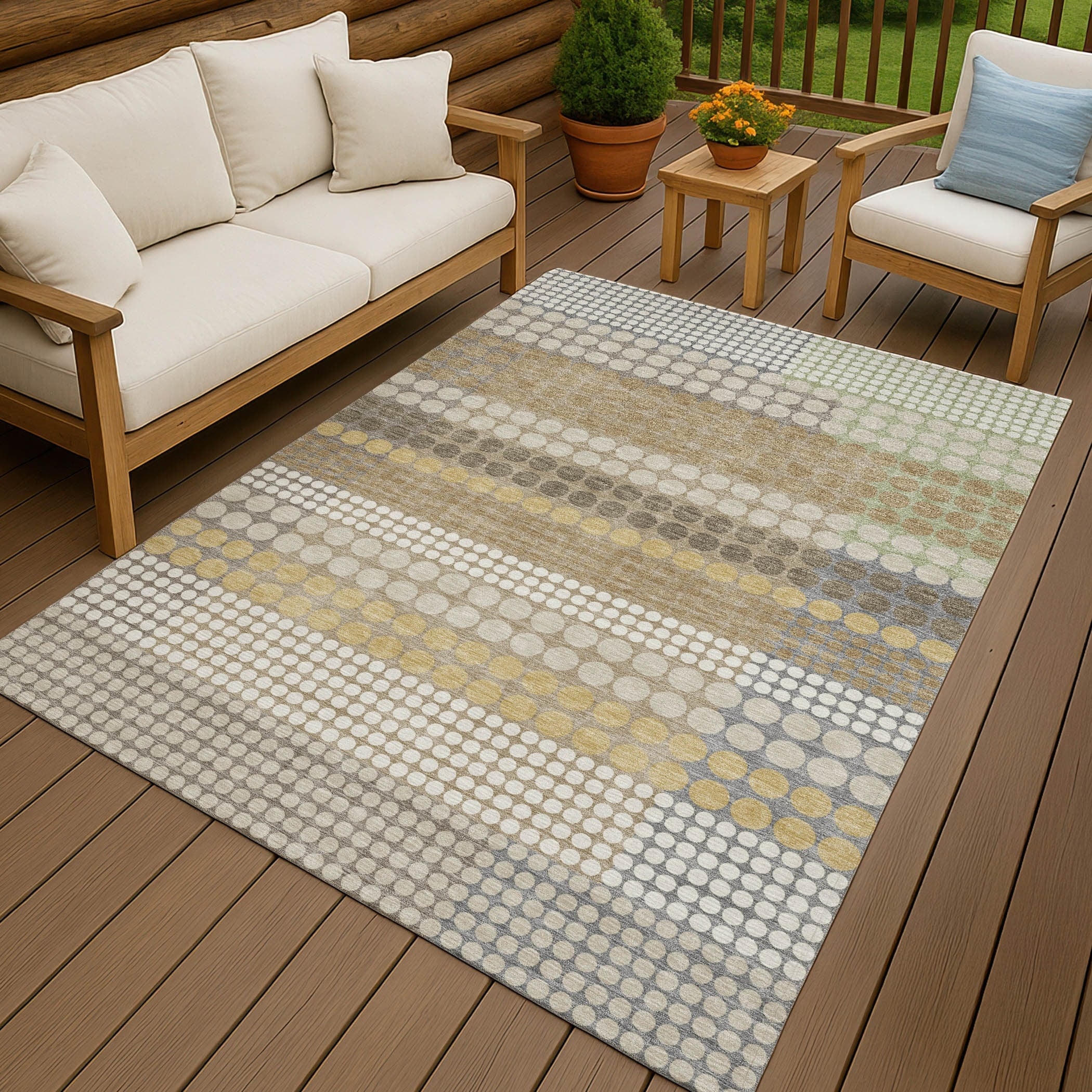 Machine Washable Indoor Outdoor Casual Dotty Chantille Rug