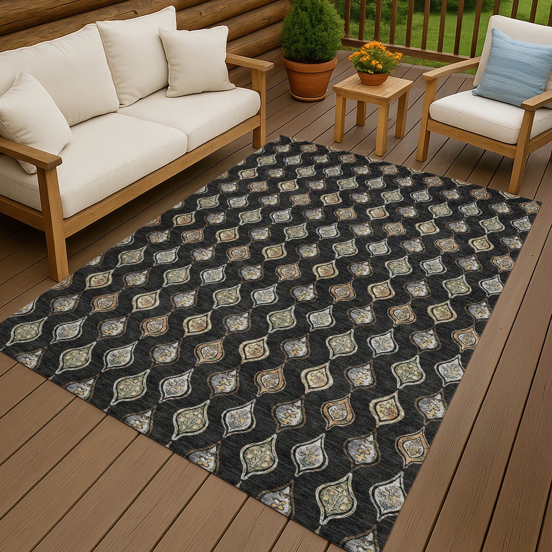 Machine Washable Indoor Outdoor Casual Greenwood Chantille Rug