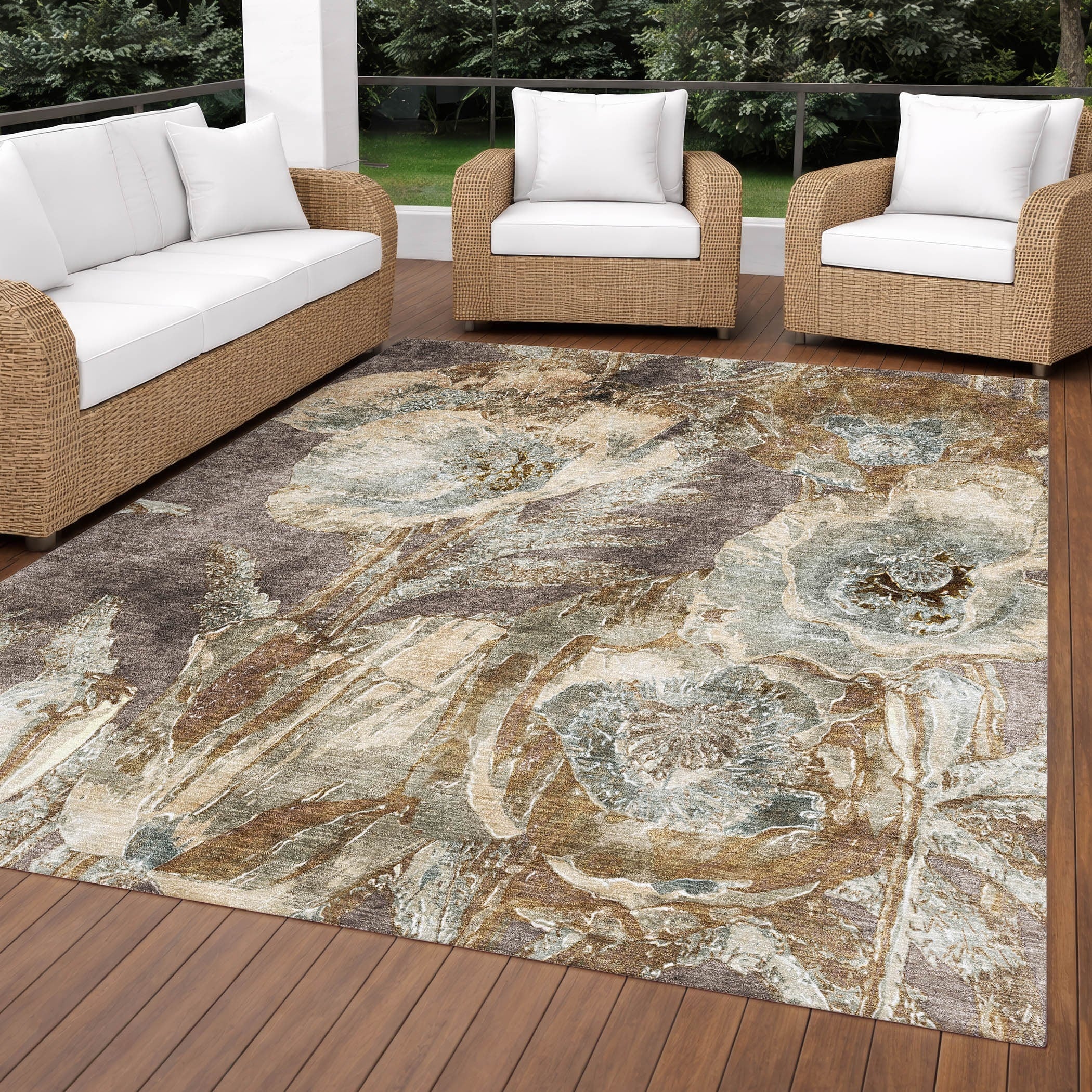 Machine Washable Indoor Outdoor Chic Floral Chantille Rug