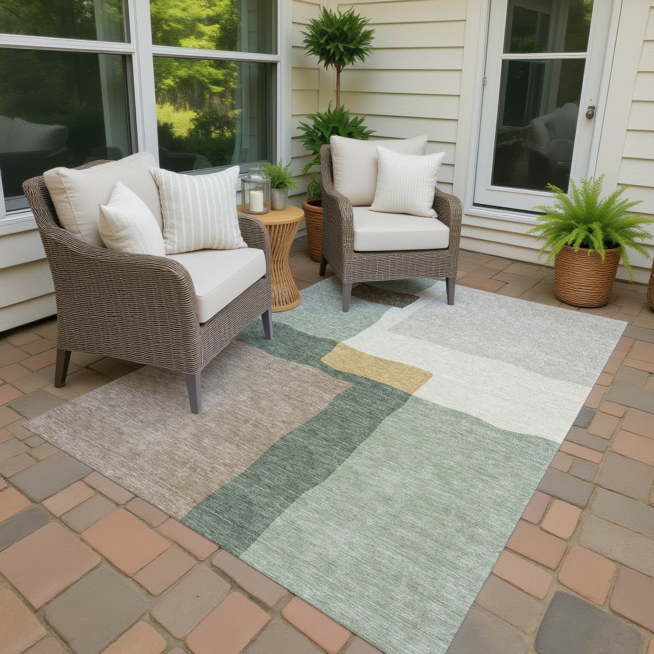 Machine Washable Indoor Outdoor Contemporary Blox Chantille Rug