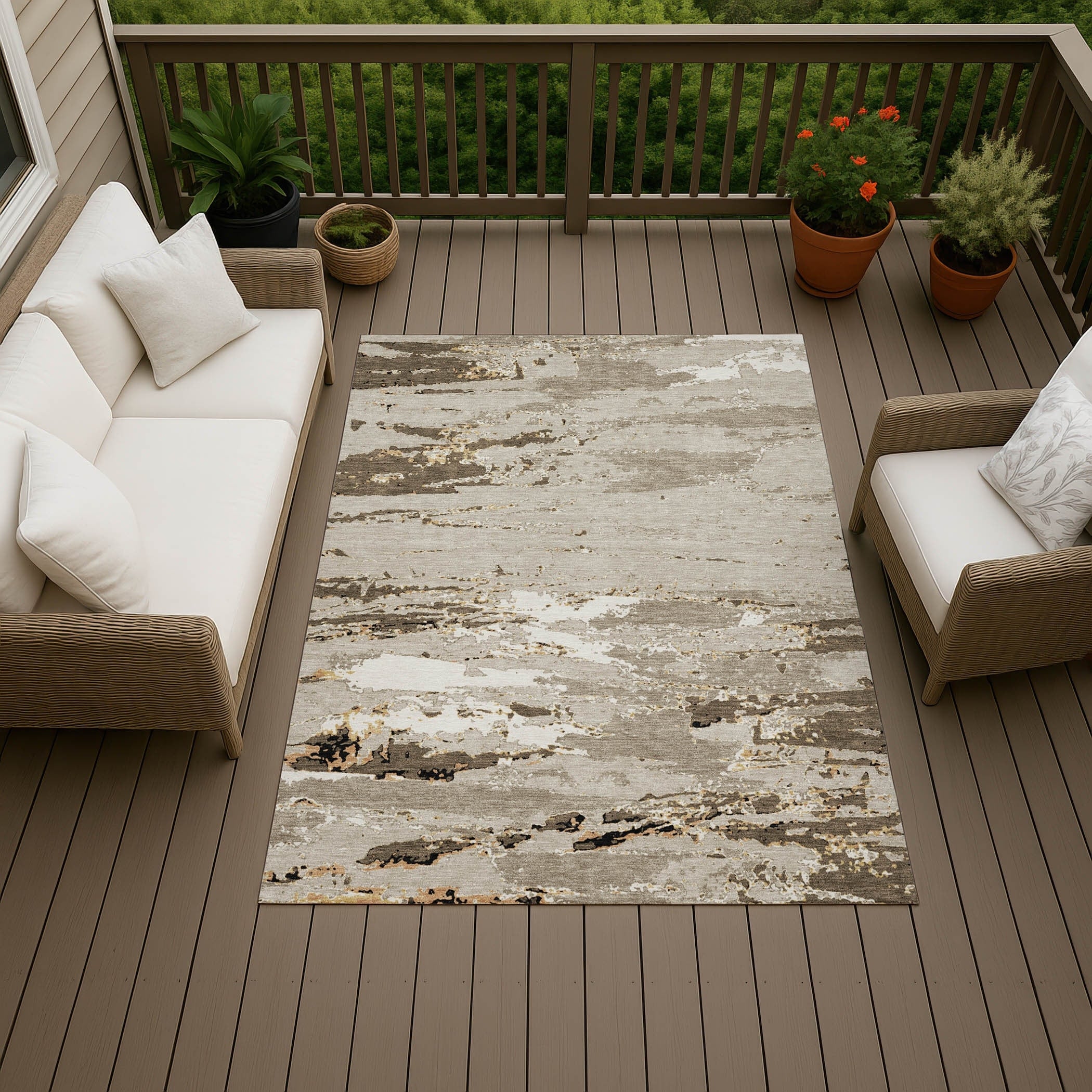 Machine Washable Indoor Outdoor Contemporary Jakin Chantille Rug