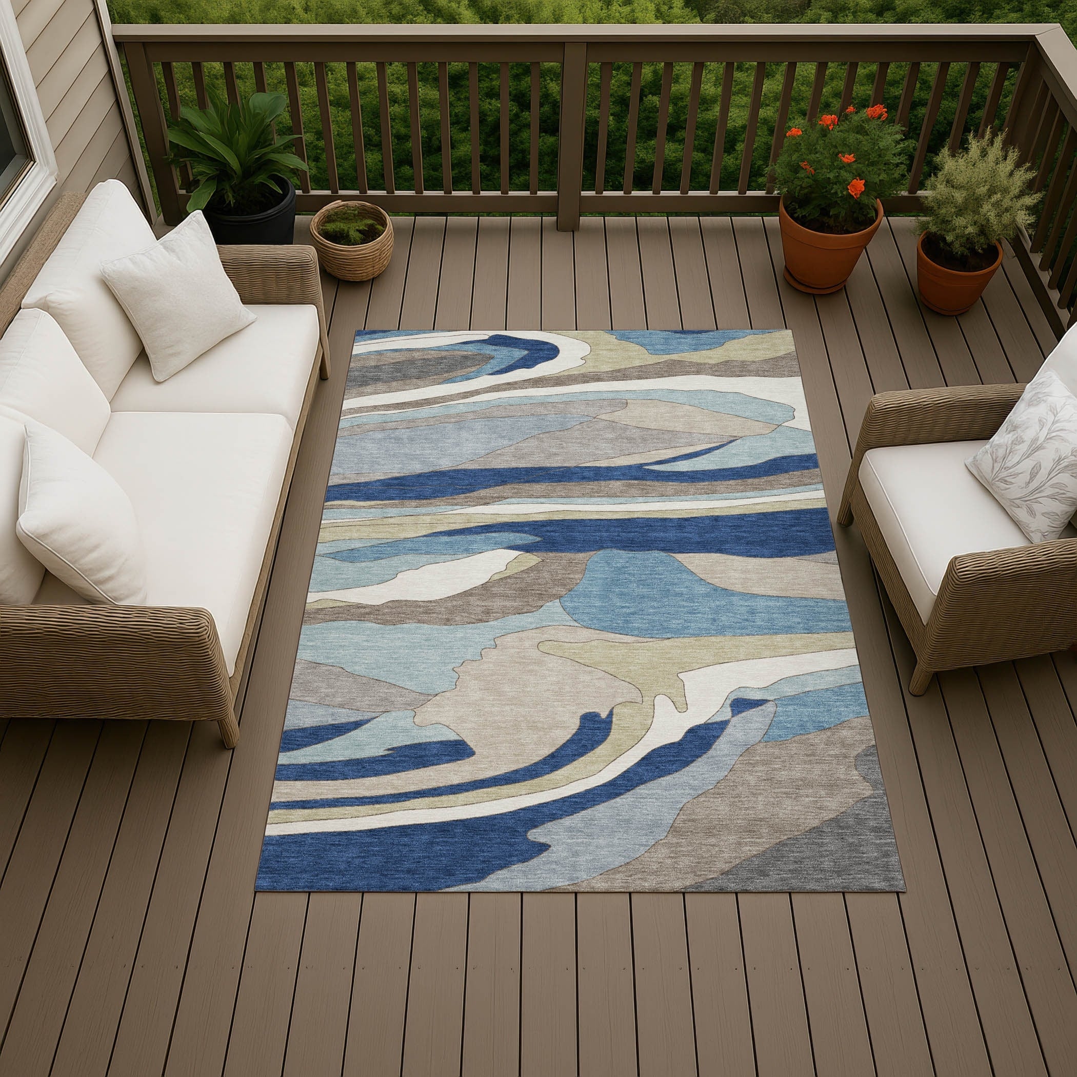 Machine Washable Indoor Outdoor Contemporary Metter Chantille Rug
