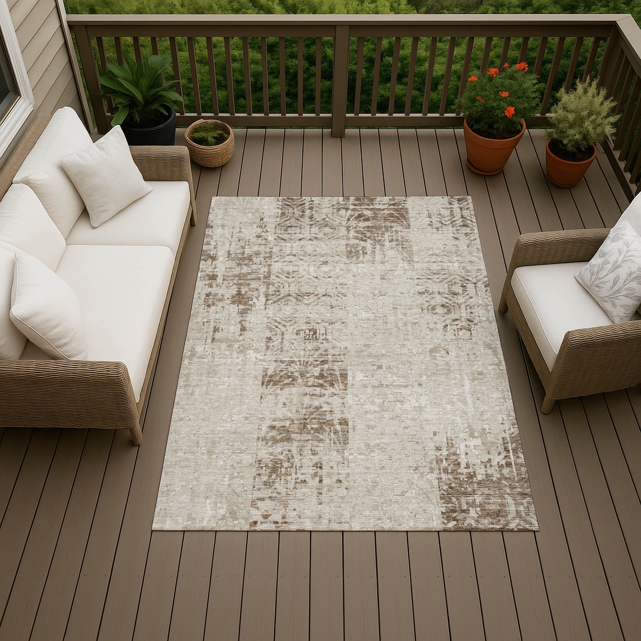 Machine Washable Indoor Outdoor Contemporary Oxford Chantille Rug