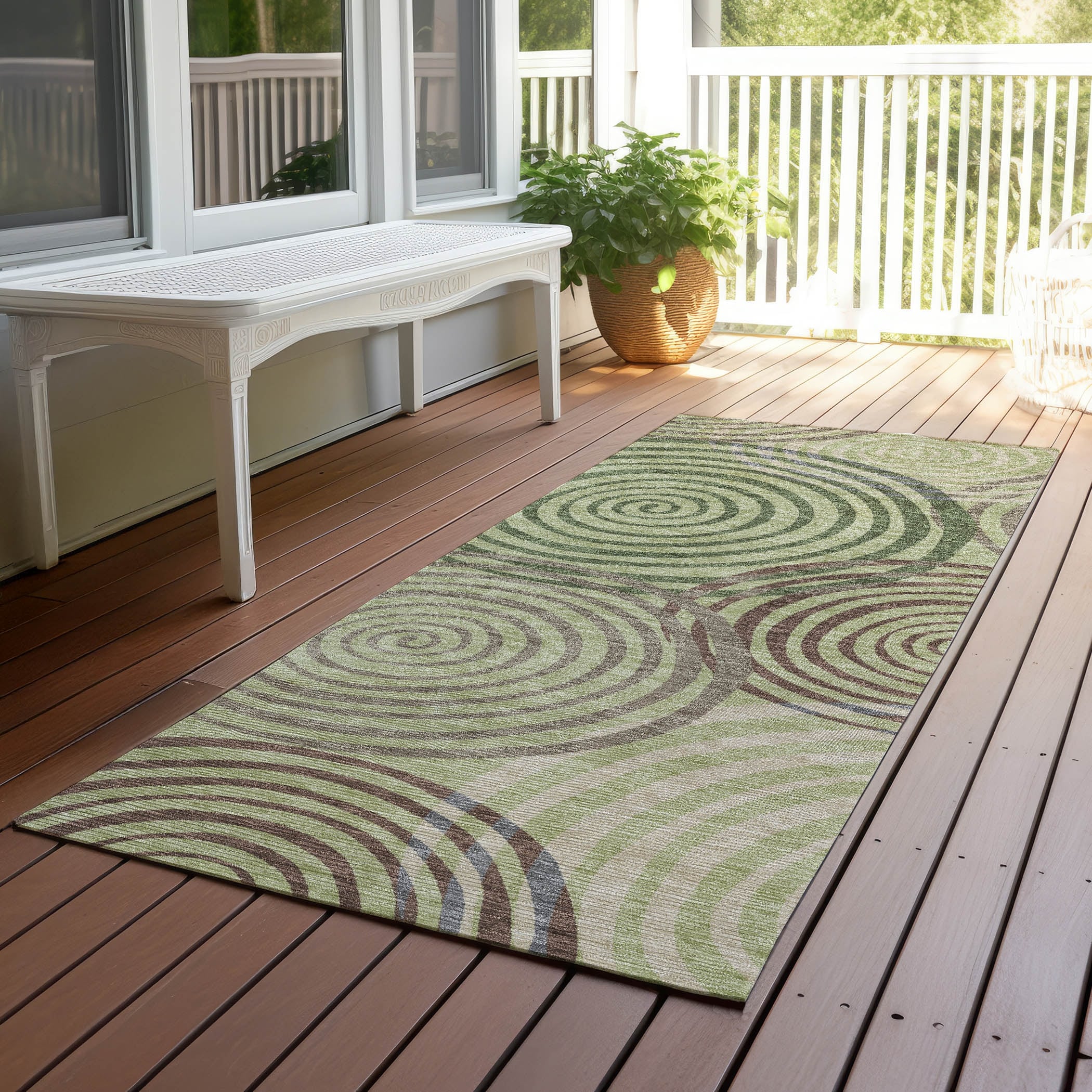 Machine Washable Indoor Outdoor Contemporary Swirls Chantille Rug