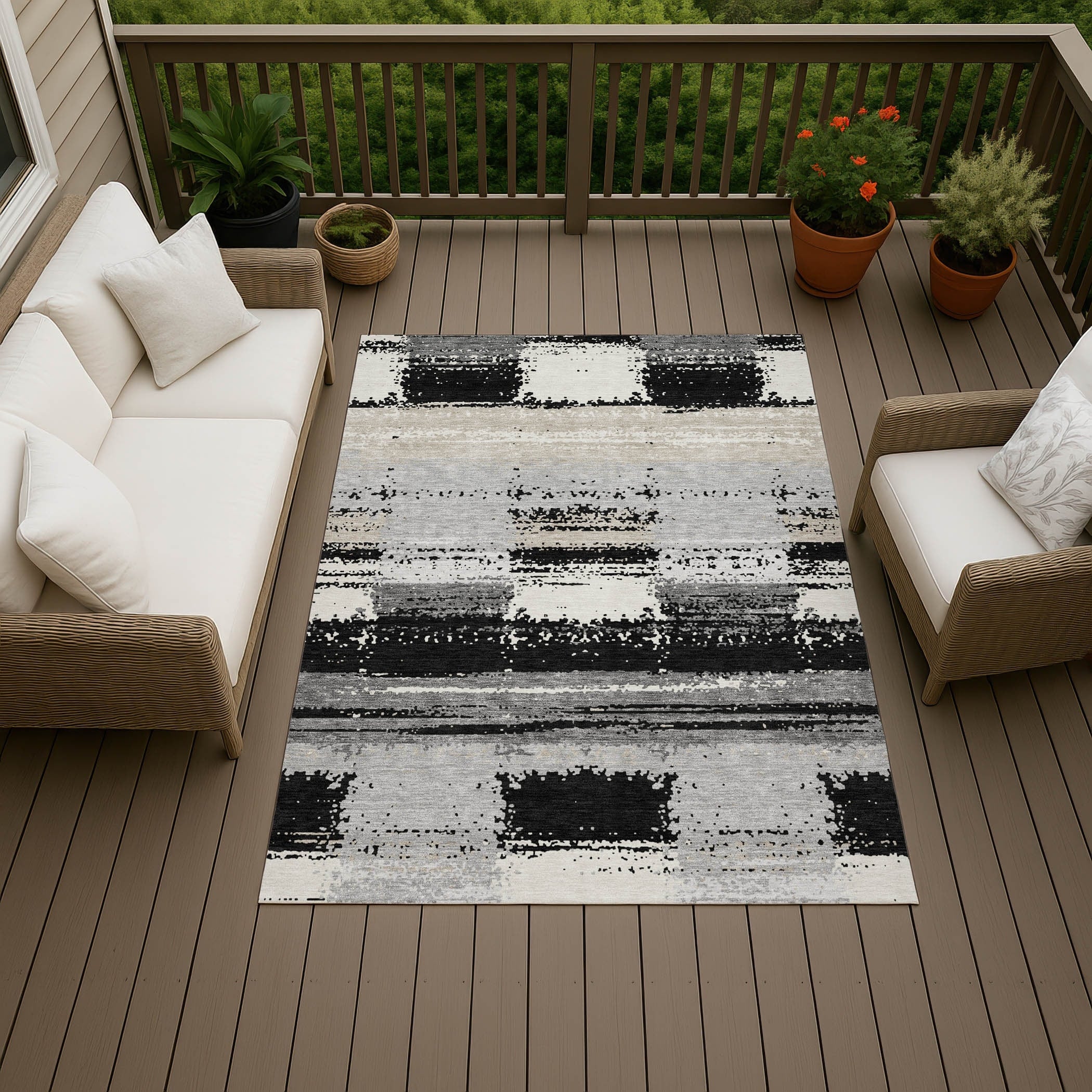 Machine Washable Indoor Outdoor Contemporary Zenny Chantille Rug