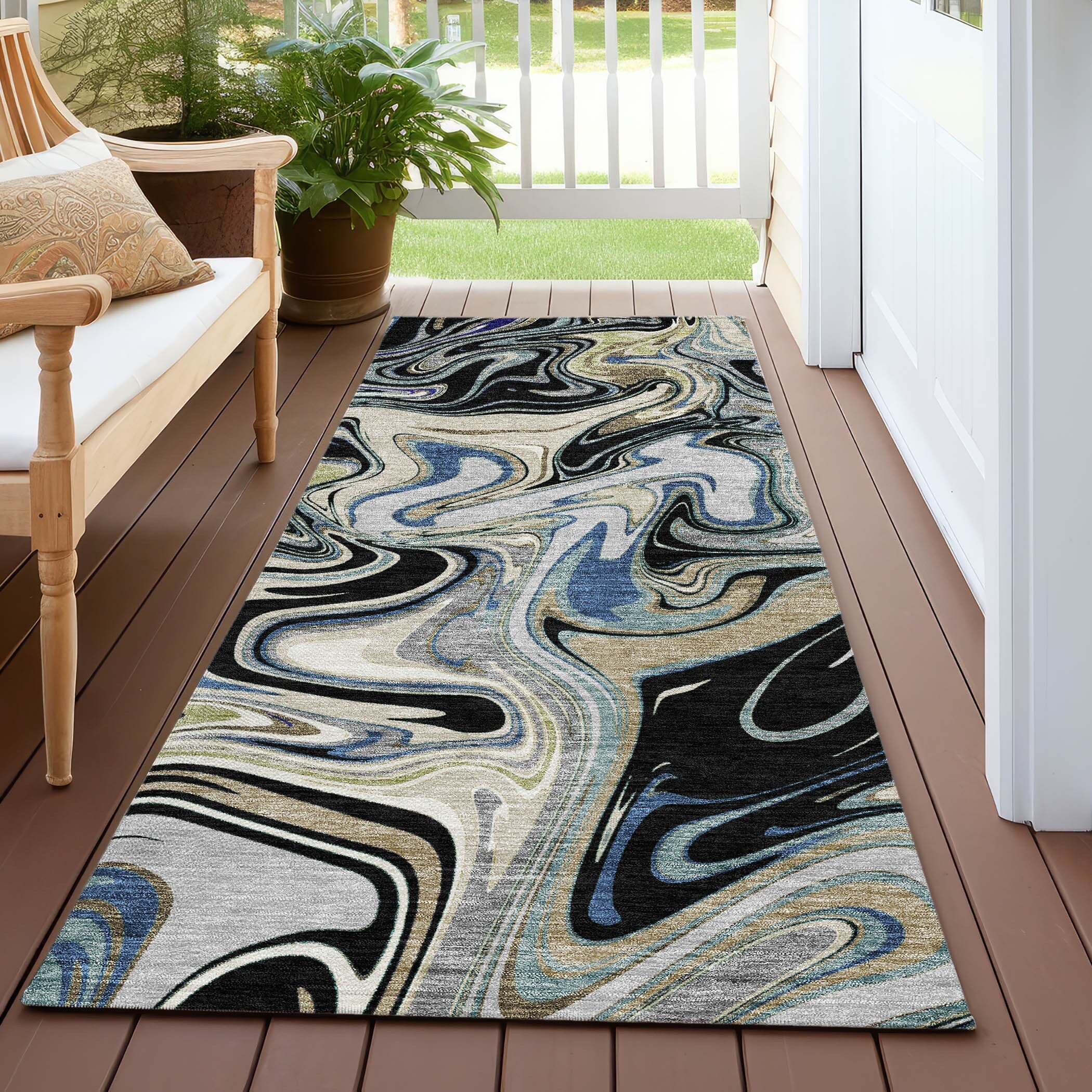 Machine Washable Indoor Outdoor Contemproary Fusion Chantille Rug