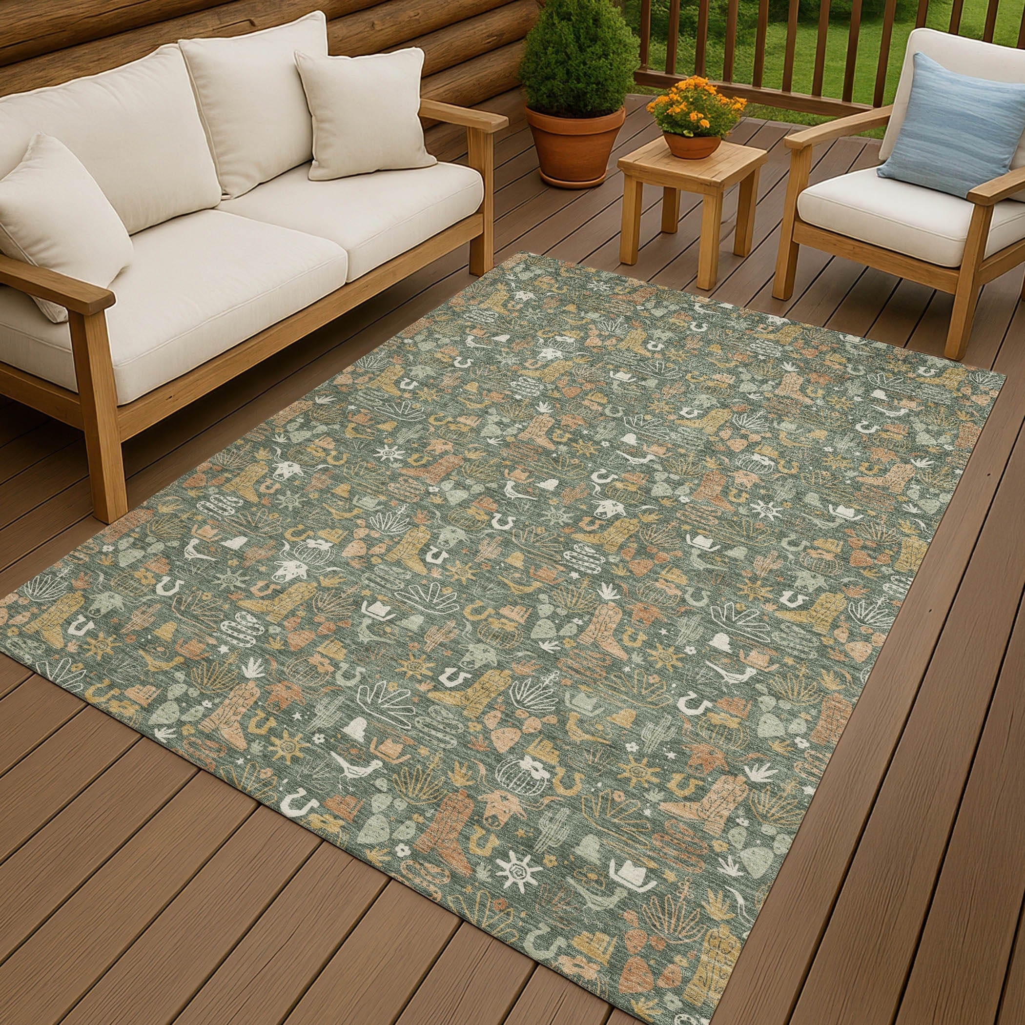 Machine Washable Indoor Outdoor Cowboy Dallas Chantille Rug