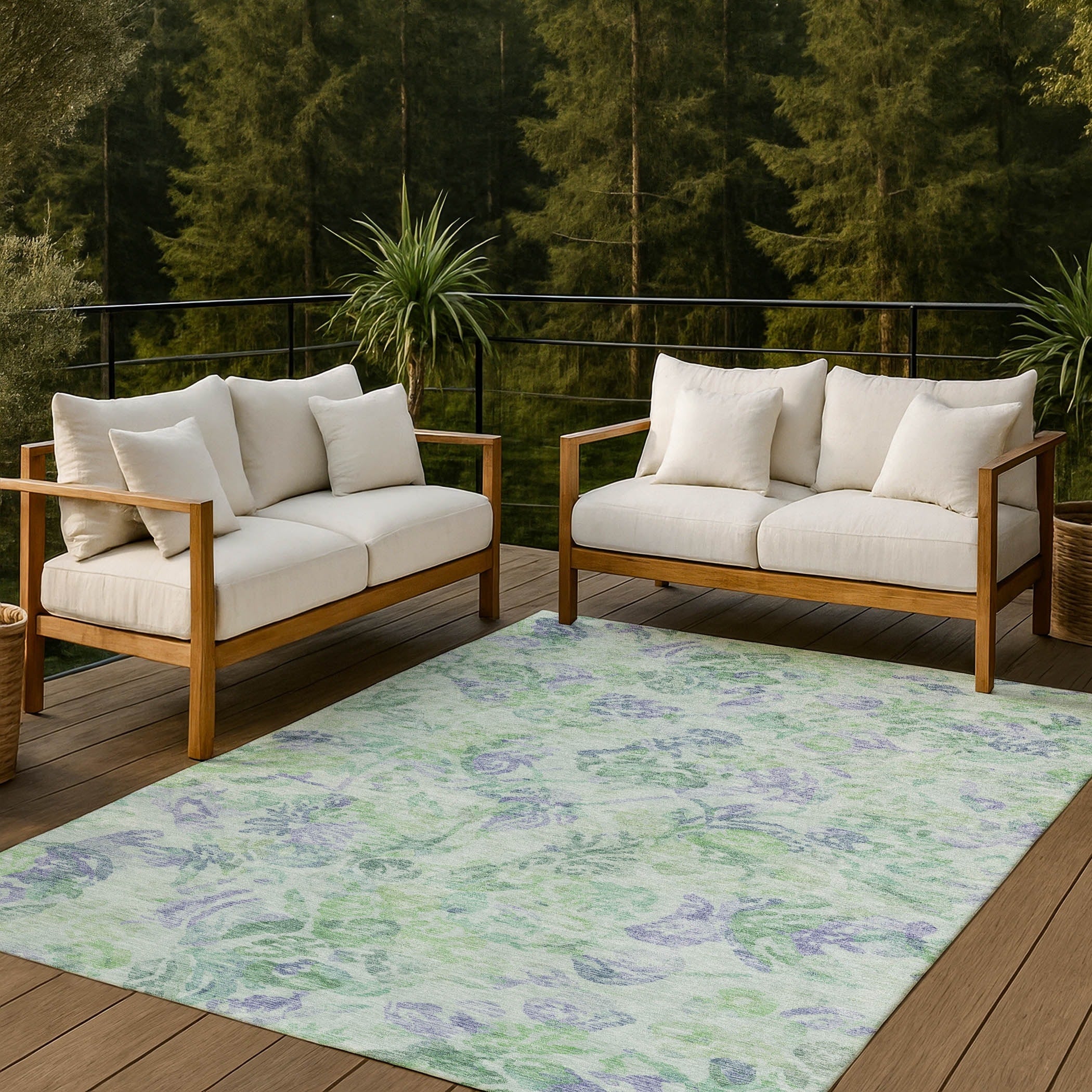 Machine Washable Indoor Outdoor Floral Buford Chantille Rug