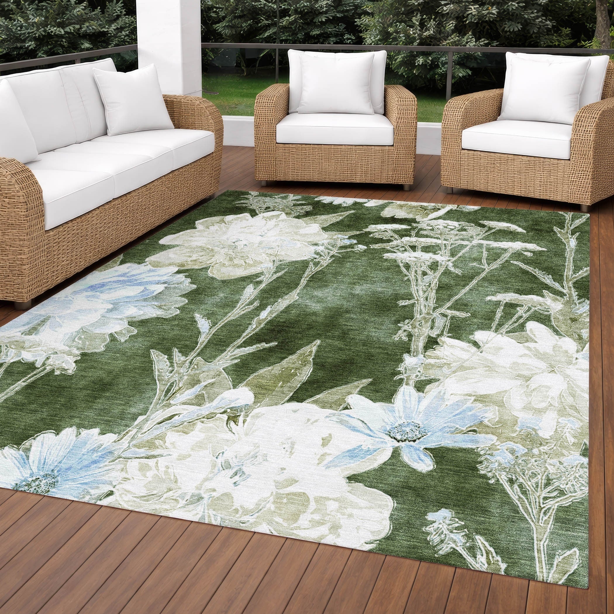 Machine Washable Indoor Outdoor Floral Lakeview Chantille Rug