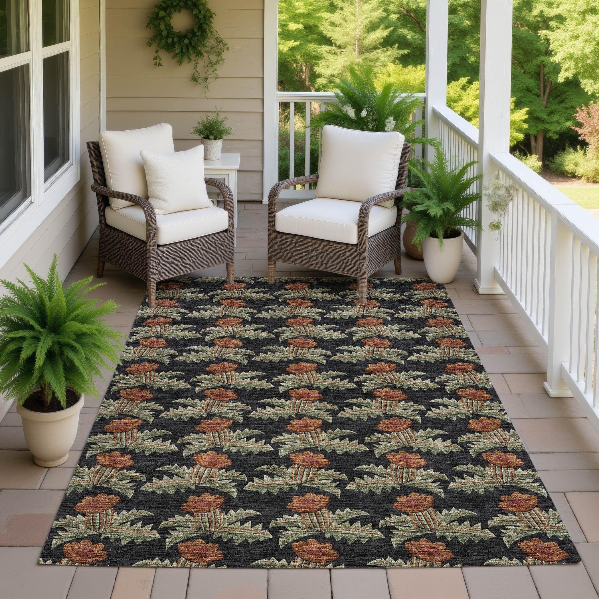 Machine Washable Indoor Outdoor Floral Romeo Chantille Rug