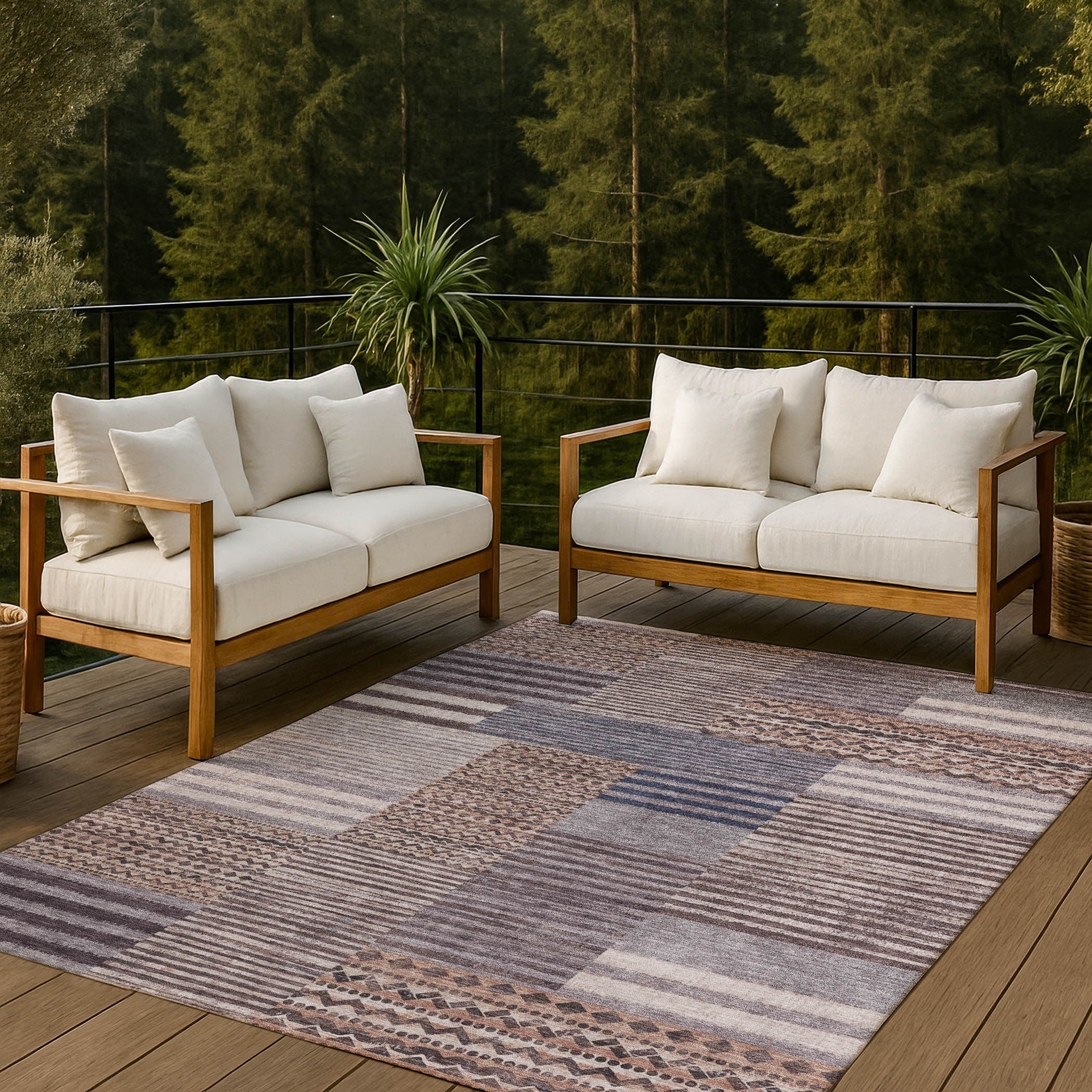 Machine Washable Indoor Outdoor Geo Folkston Chantille Rug
