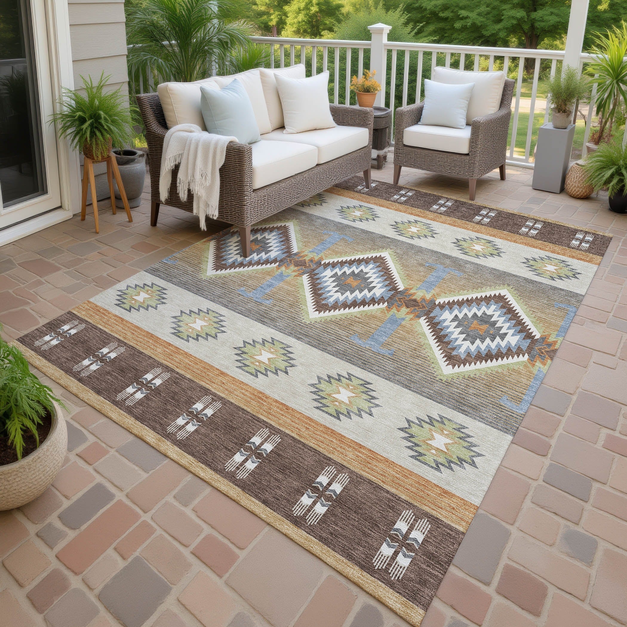 Machine Washable Indoor Outdoor Global Chennai Chantille Rug