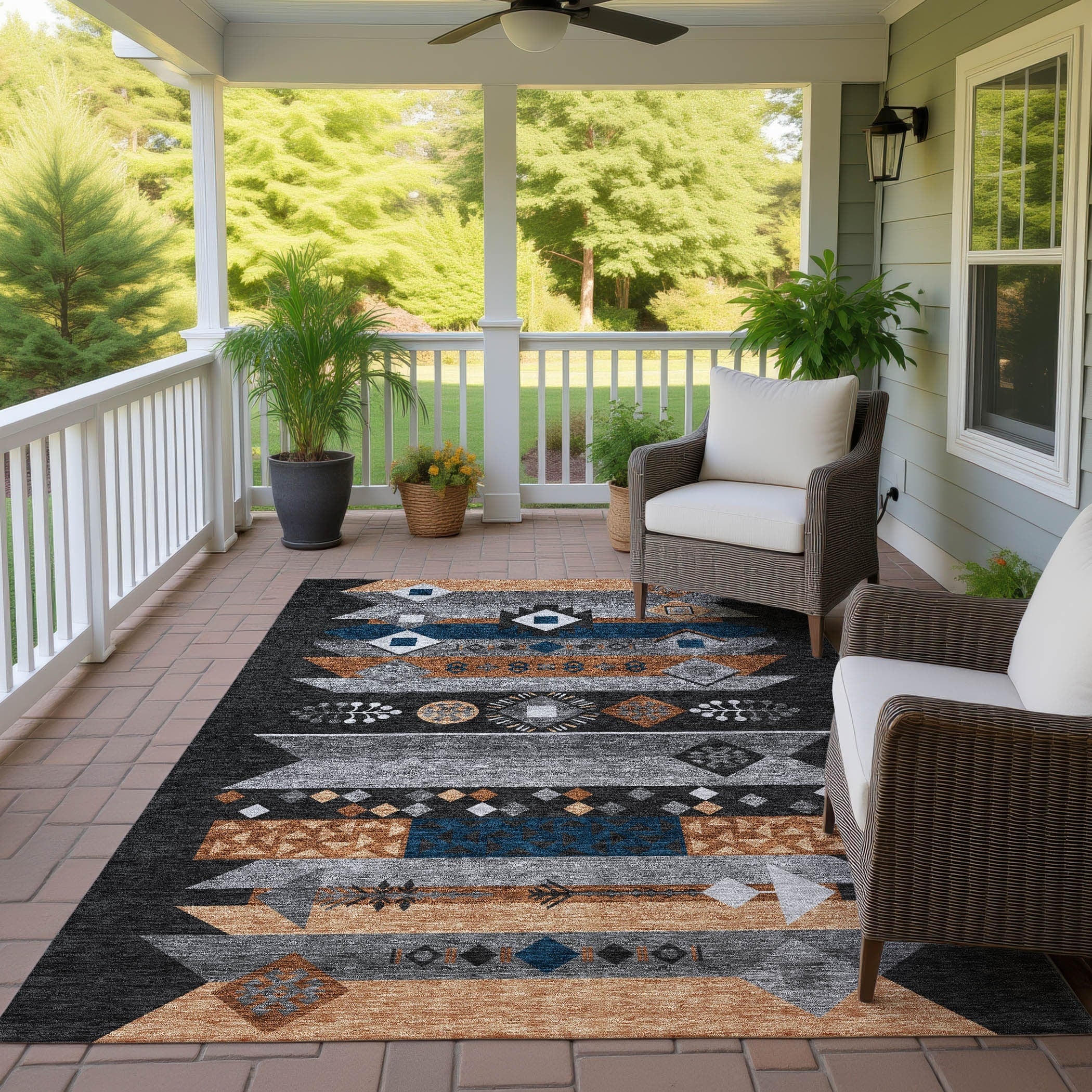 Machine Washable Indoor Outdoor Global Tuca Chantille Rug
