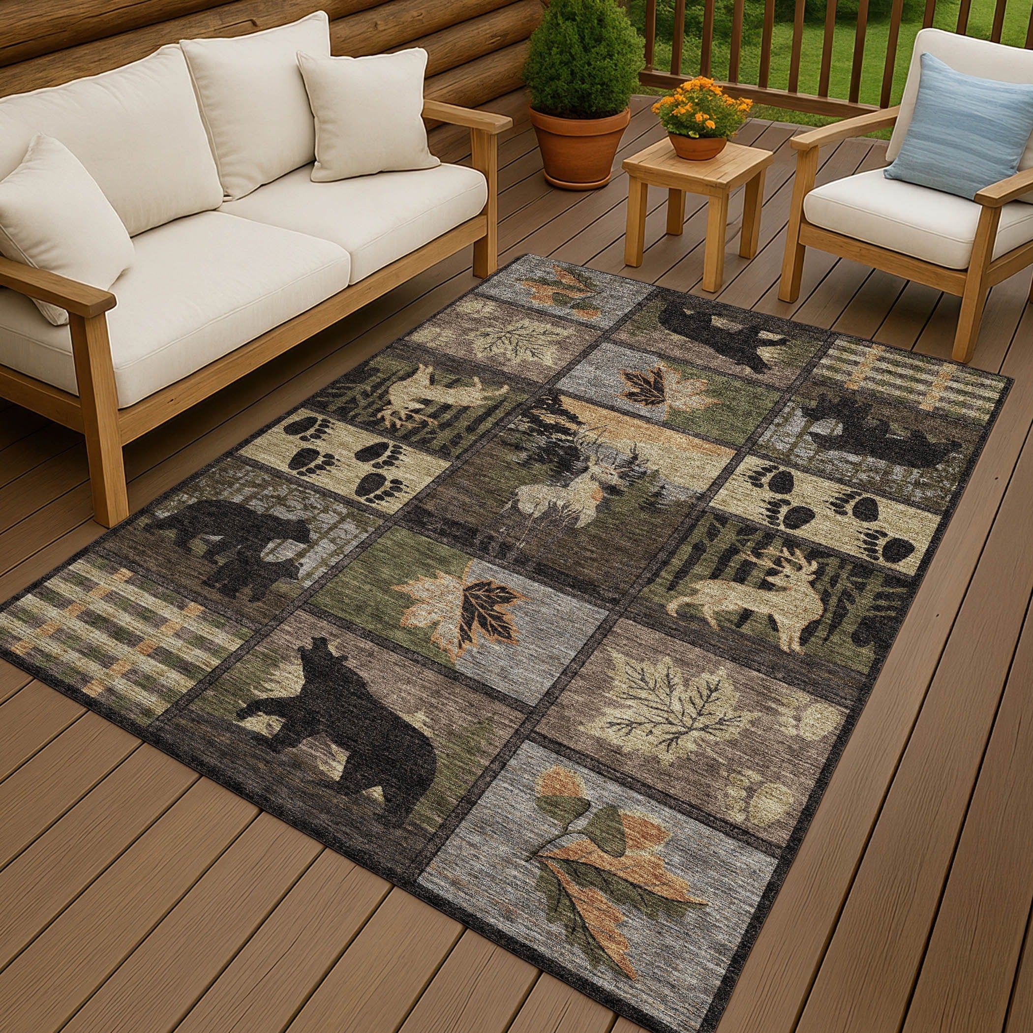 Machine Washable Indoor Outdoor Lodge Impressions Chantille Rug