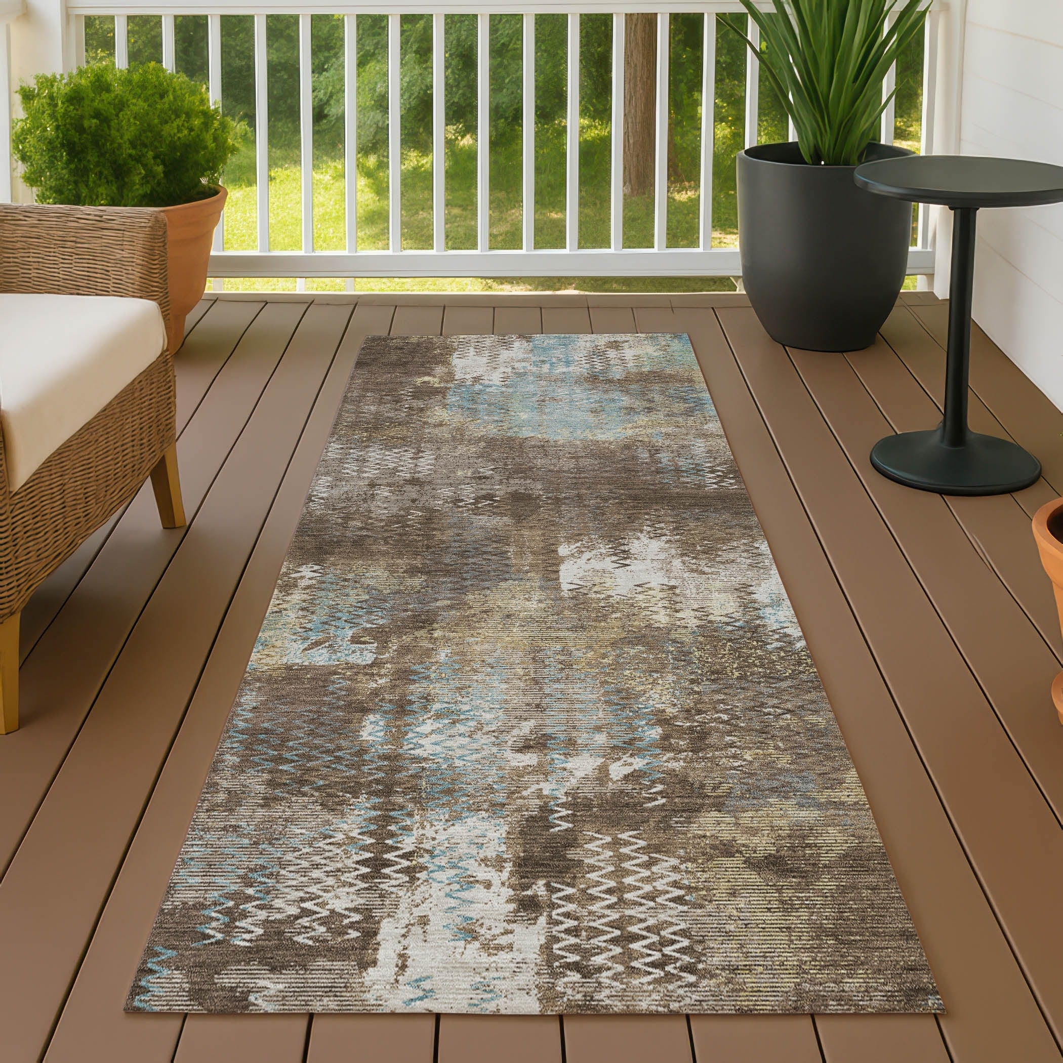 Machine Washable Indoor Outdoor Modern Abrash Chantille Rug