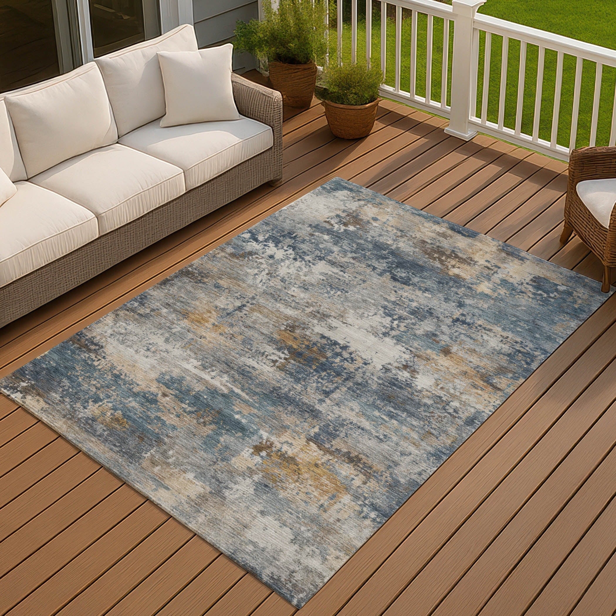 Machine Washable Indoor Outdoor Modern Blend Chantille Rug