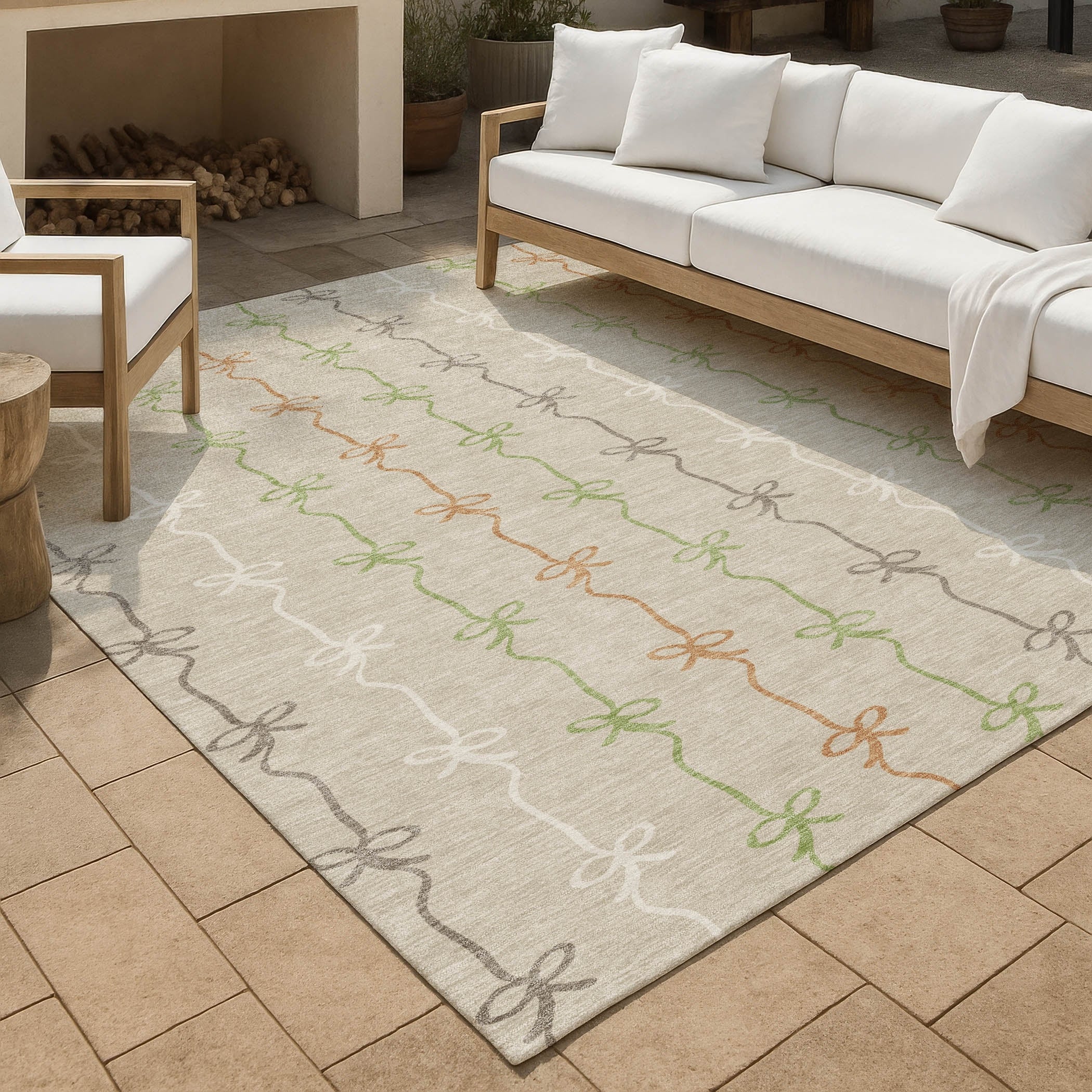 Machine Washable Indoor Outdoor Modern Bow Stripe Chantille Rug