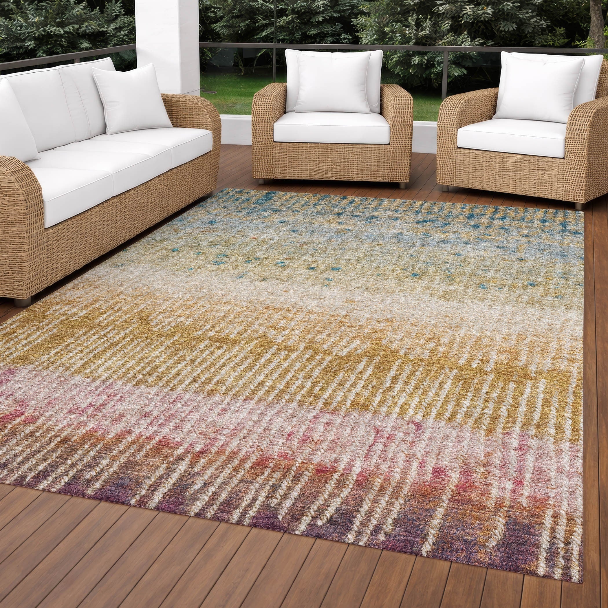 Machine Washable Indoor Outdoor Modern Chaska Chantille Rug