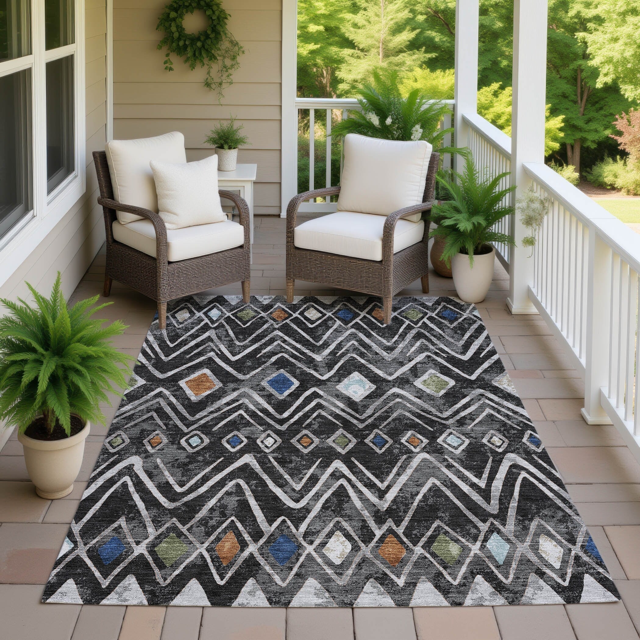 Machine Washable Indoor Outdoor Modern Chino Chantille Rug