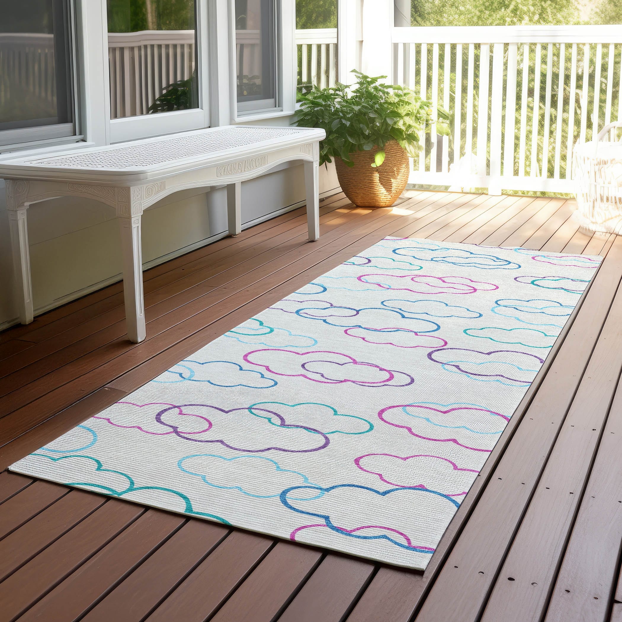 Machine Washable Indoor Outdoor Modern Clouds Chantille Rug