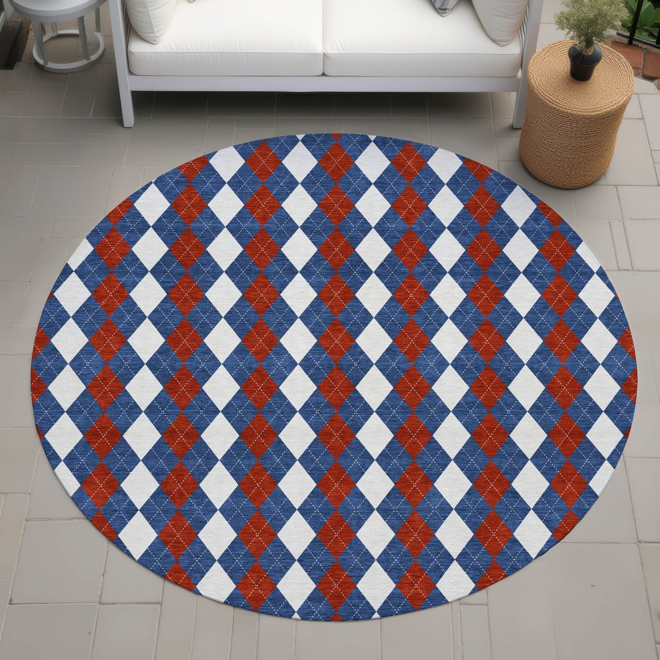 Machine Washable Indoor Outdoor Modern Diamond Chantille Rug