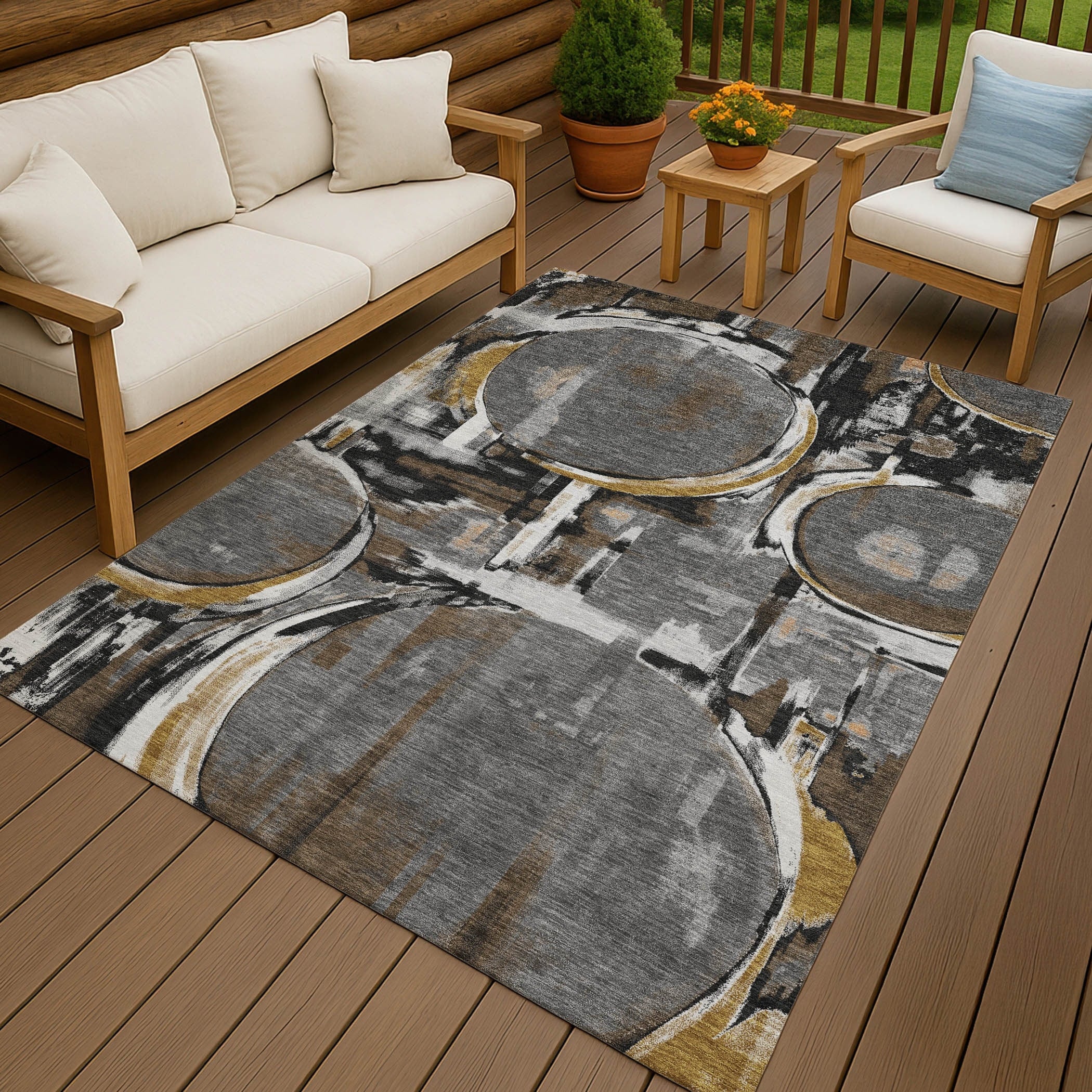 Machine Washable Indoor Outdoor Modern Erie Chantille Rug