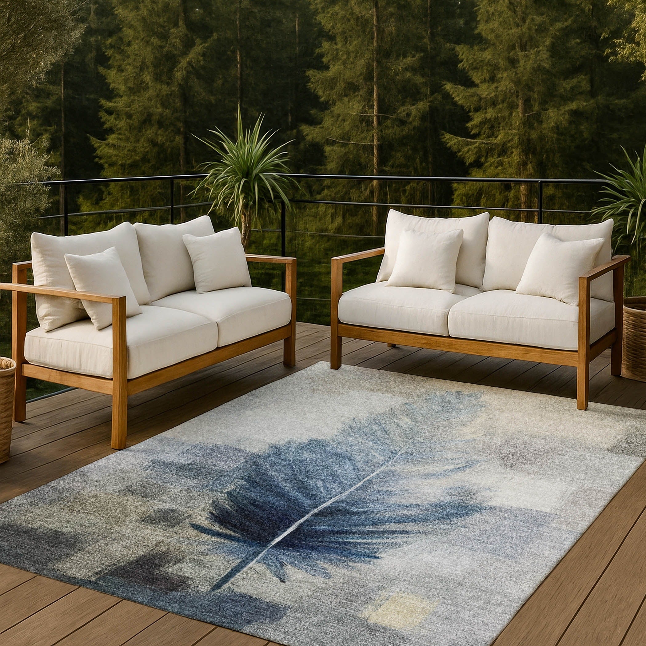 Machine Washable Indoor Outdoor Modern Feather Chantille Rug