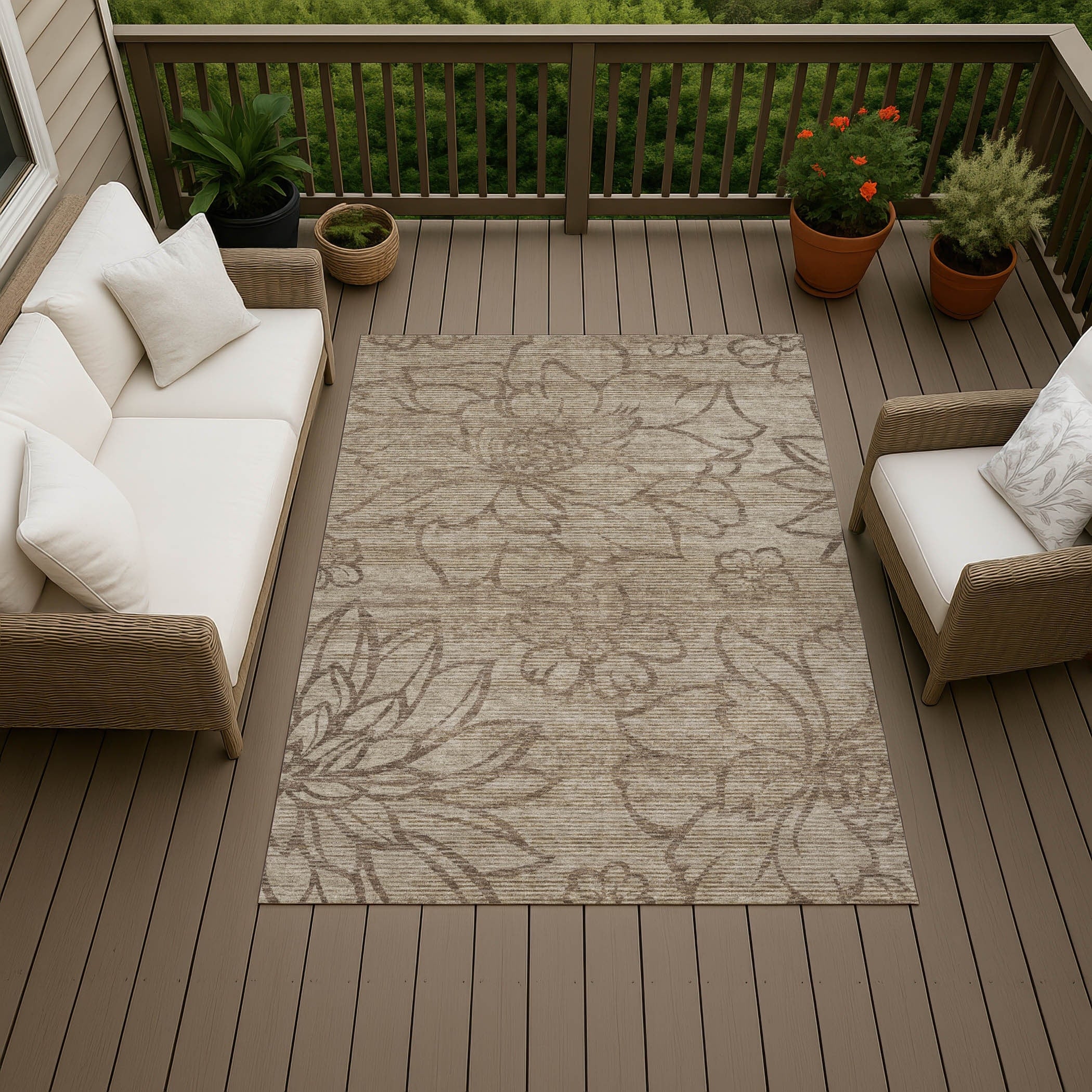 Machine Washable Indoor Outdoor Modern Floral Chantille Rug