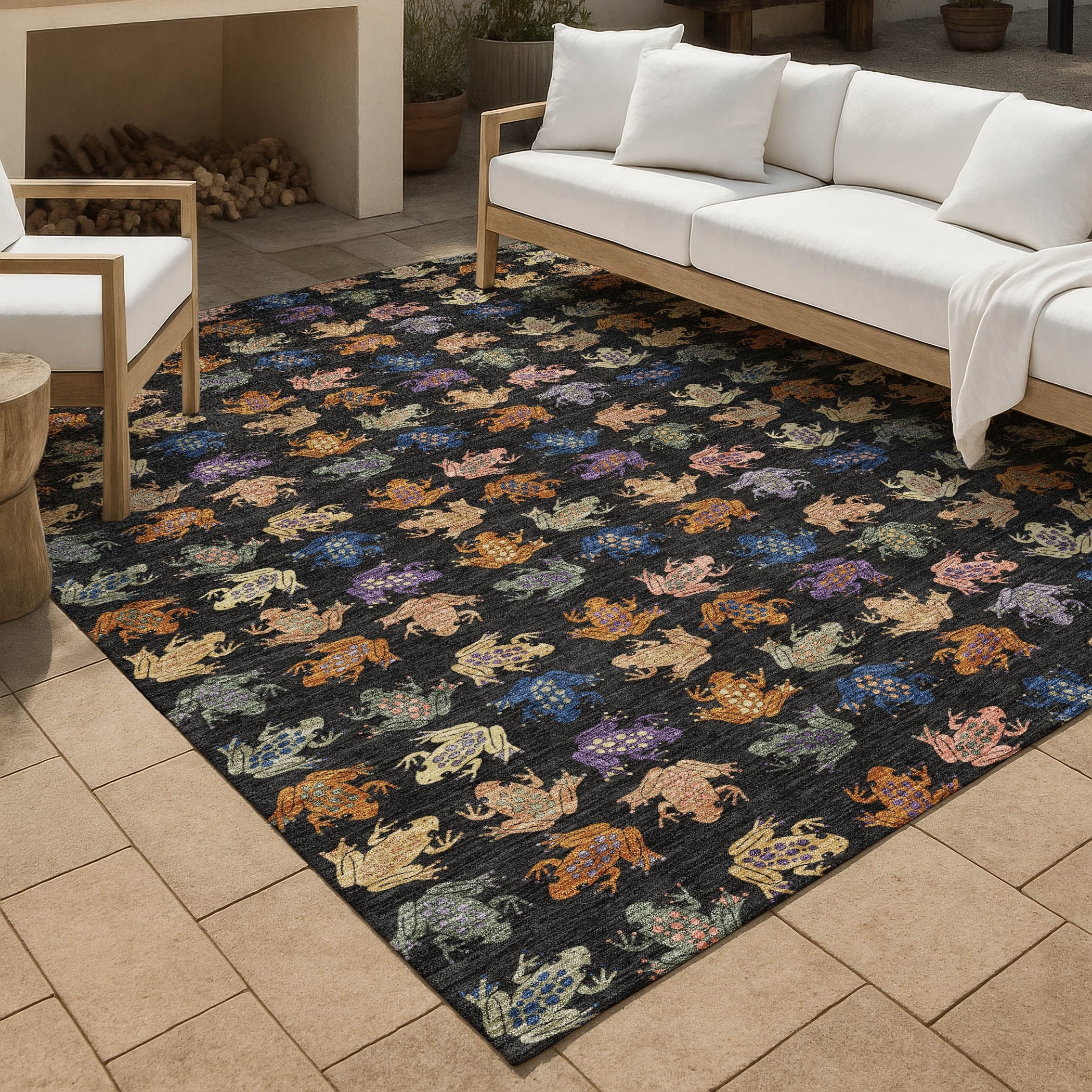 Machine Washable Indoor Outdoor Modern Frogs Chantille Rug