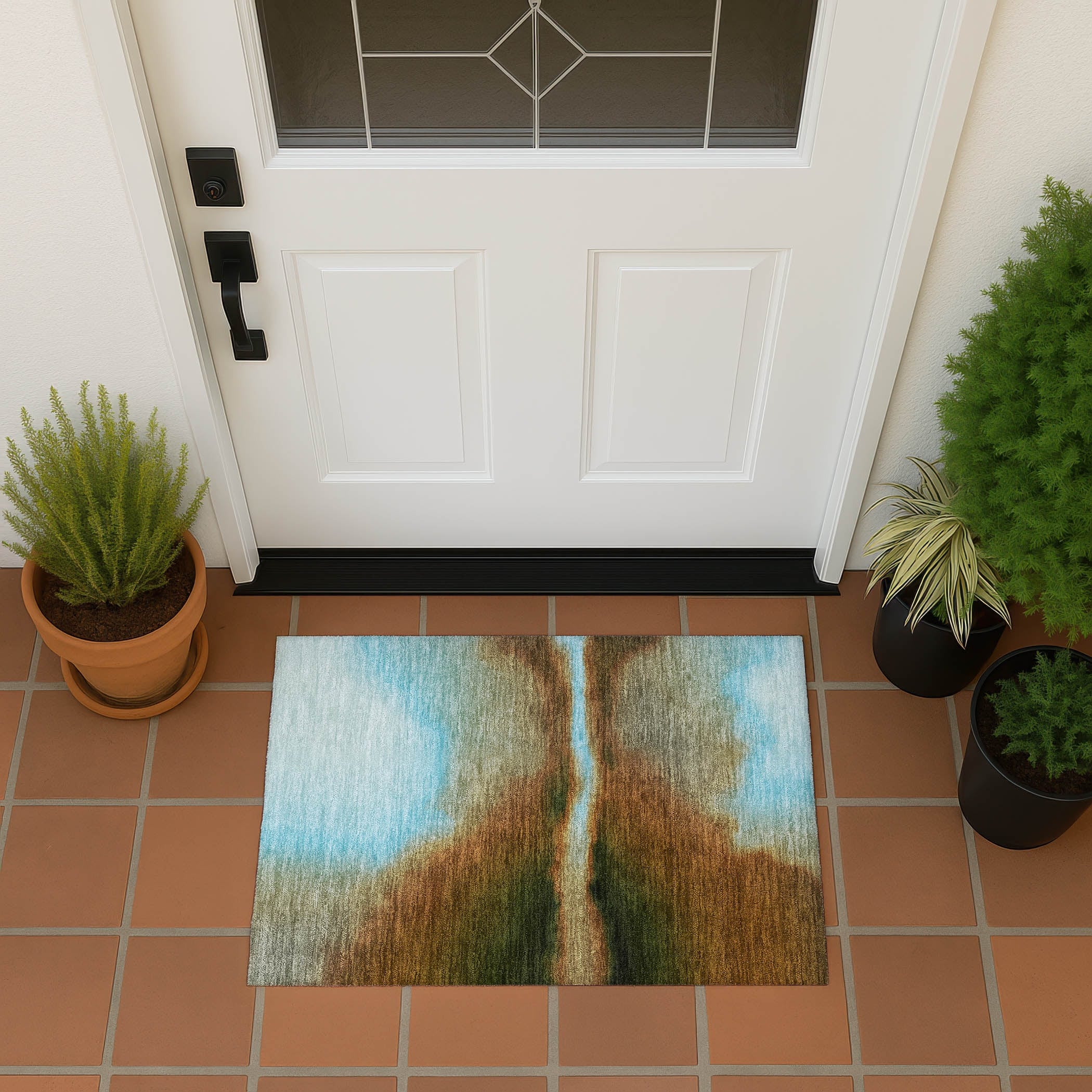 Machine Washable Indoor Outdoor Modern Landscape Chantille Rug