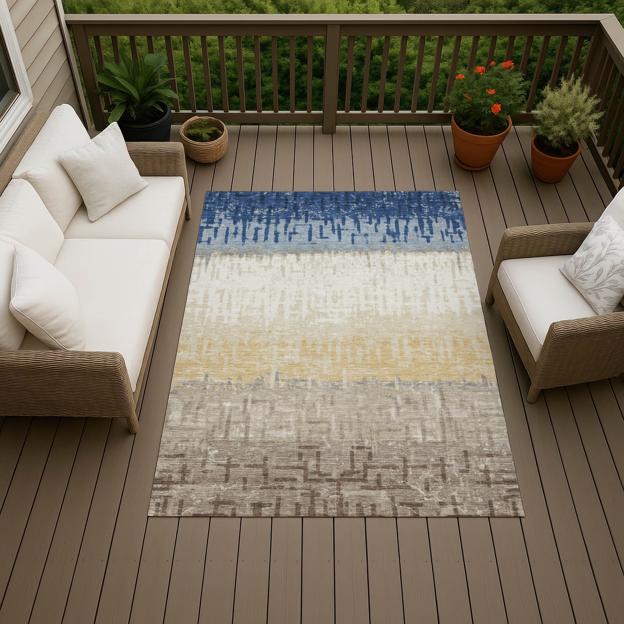 Machine Washable Indoor Outdoor Modern Ombre Chantille Rug