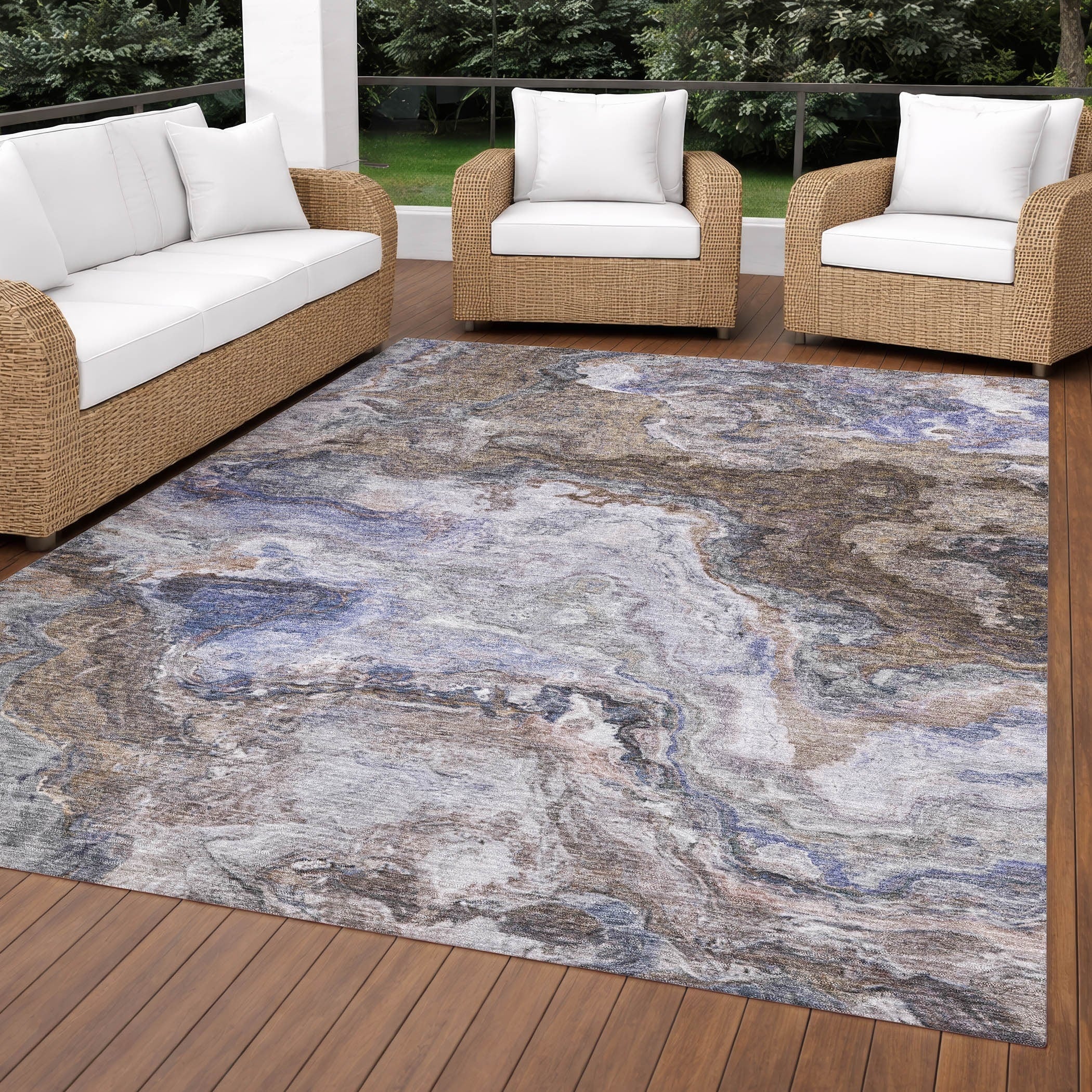 Machine Washable Indoor Outdoor Modern Rapids Chantille Rug