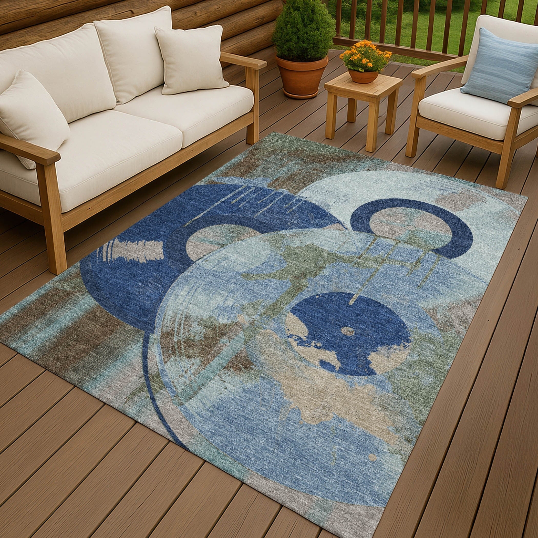 Machine Washable Indoor Outdoor Modern Records Chantille Rug