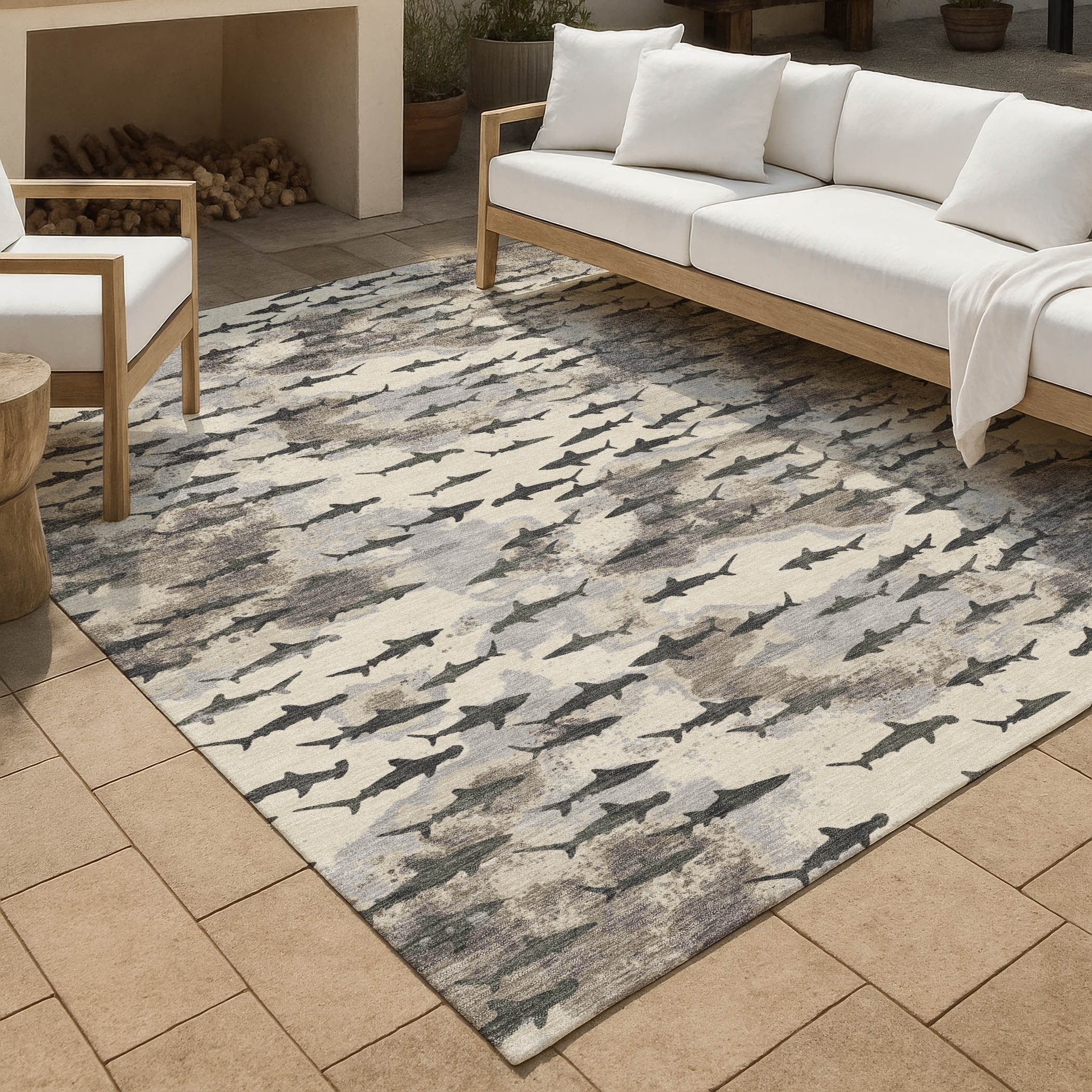 Machine Washable Indoor Outdoor Modern Shark Chantille Rug