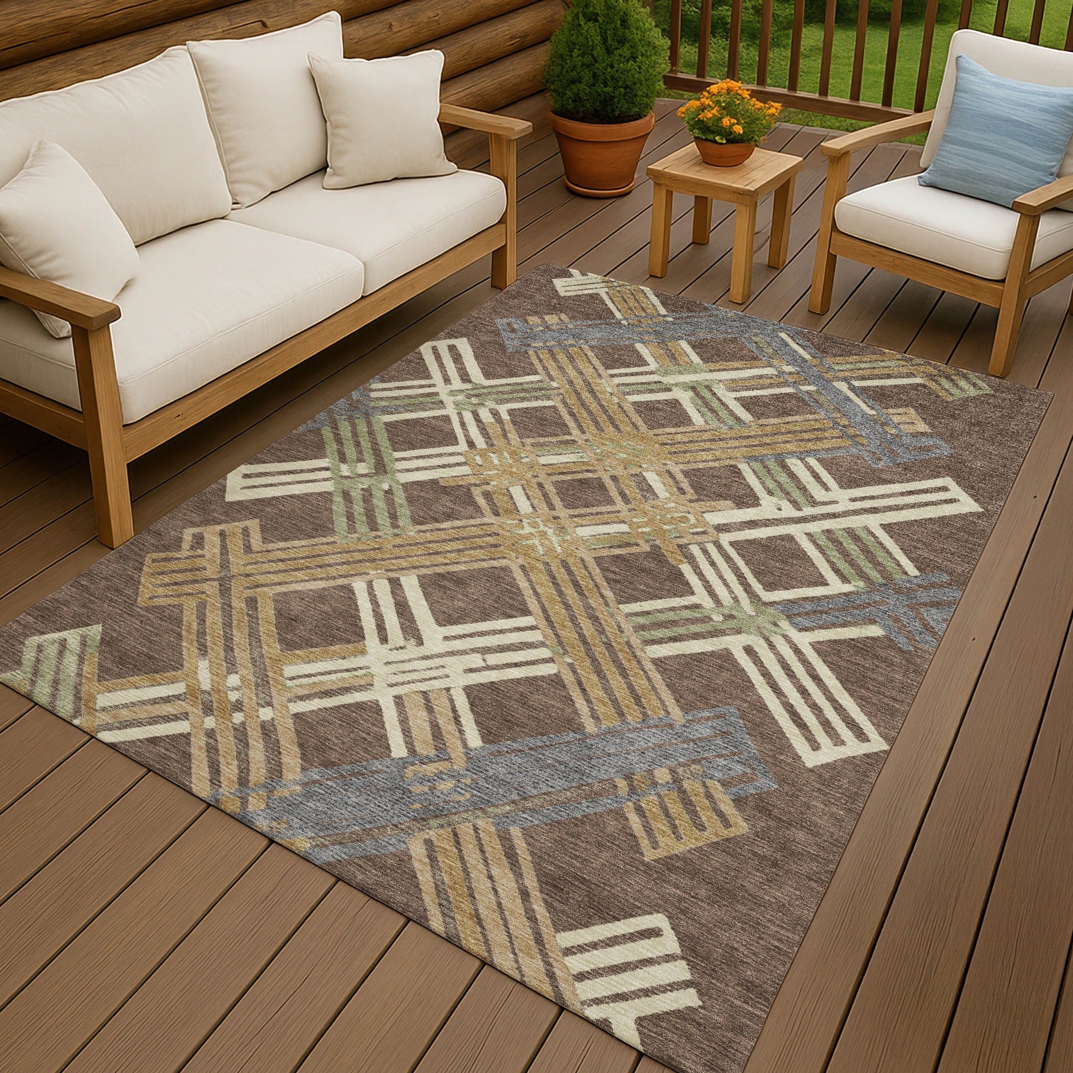 Machine Washable Indoor Outdoor Modern Trellis Chantille Rug