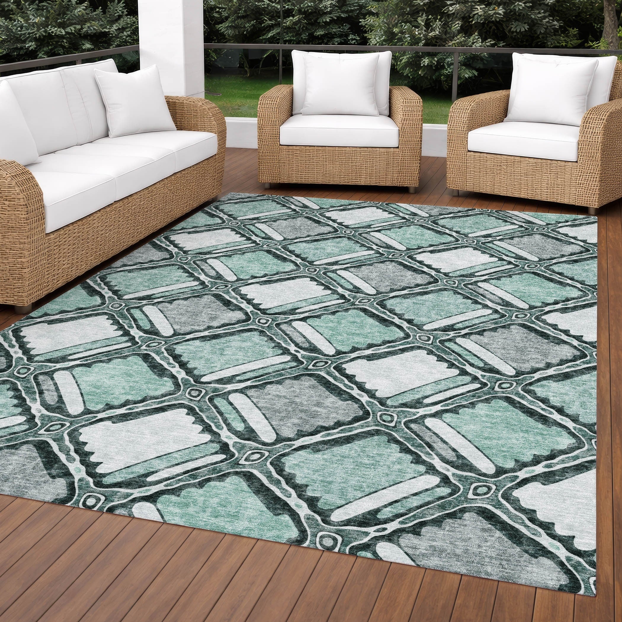Machine Washable Indoor Outdoor Modern Trellis Edina Chantille Rug