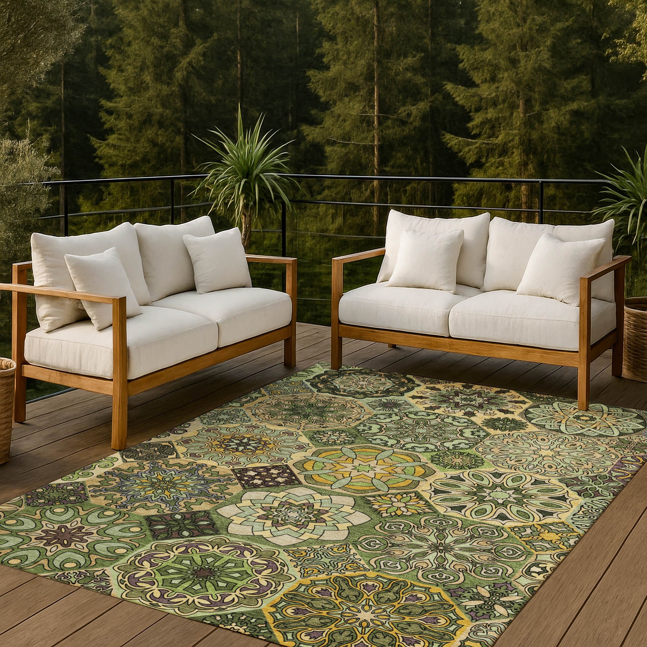Machine Washable Indoor Outdoor Mosaic Chamblee Chantille Rug