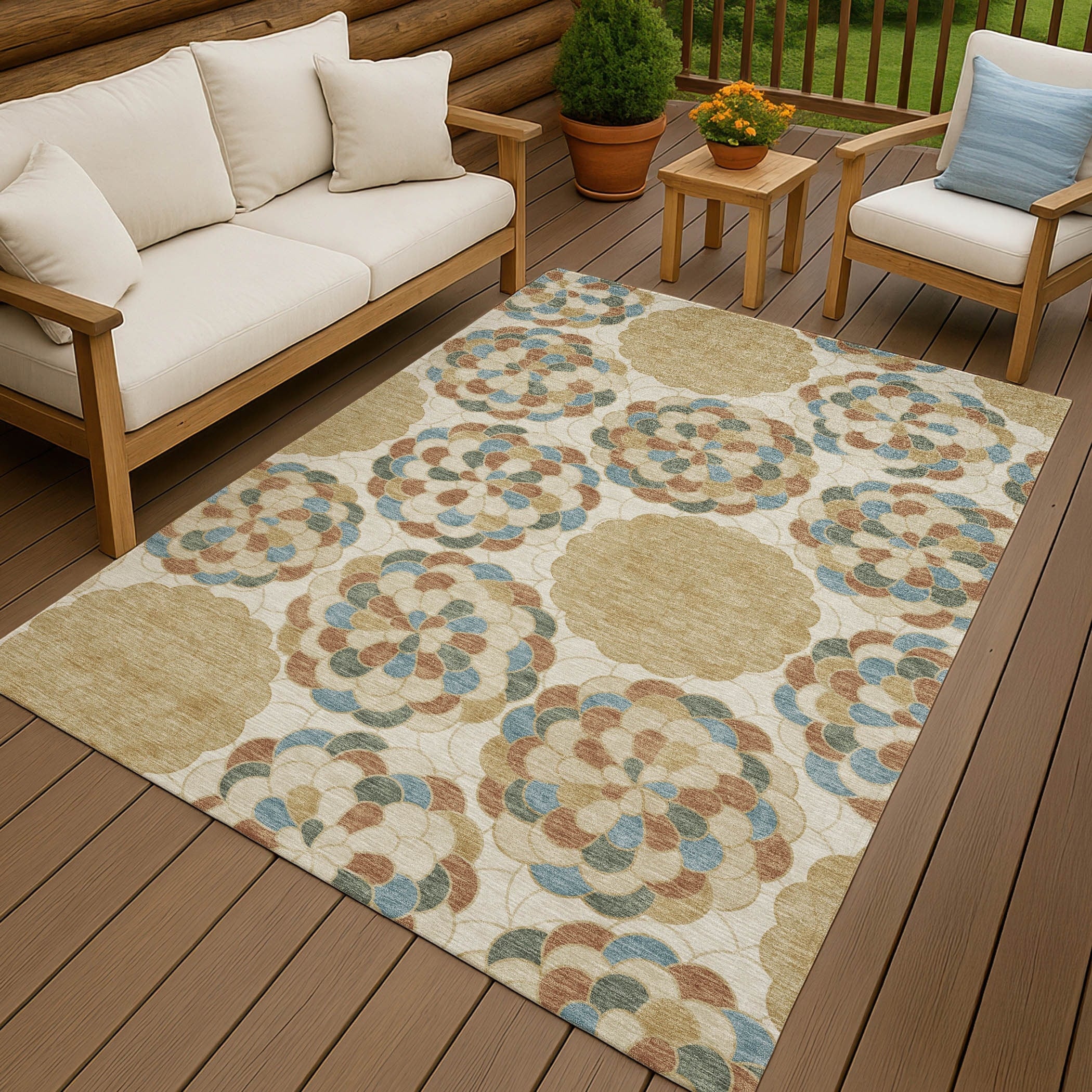 Machine Washable Indoor Outdoor Mosaic Cluster Chantille Rug