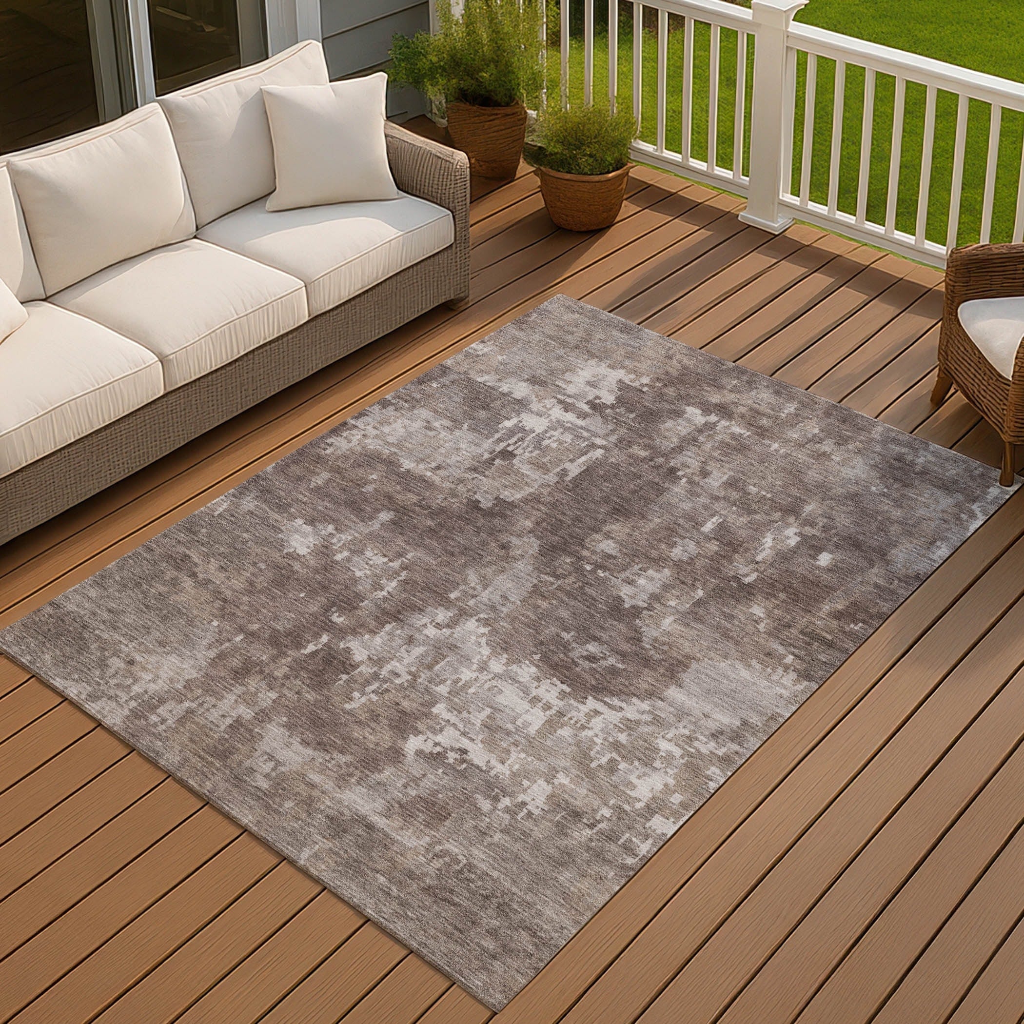 Machine Washable Indoor Outdoor Ombre Abstract Chantille Rug