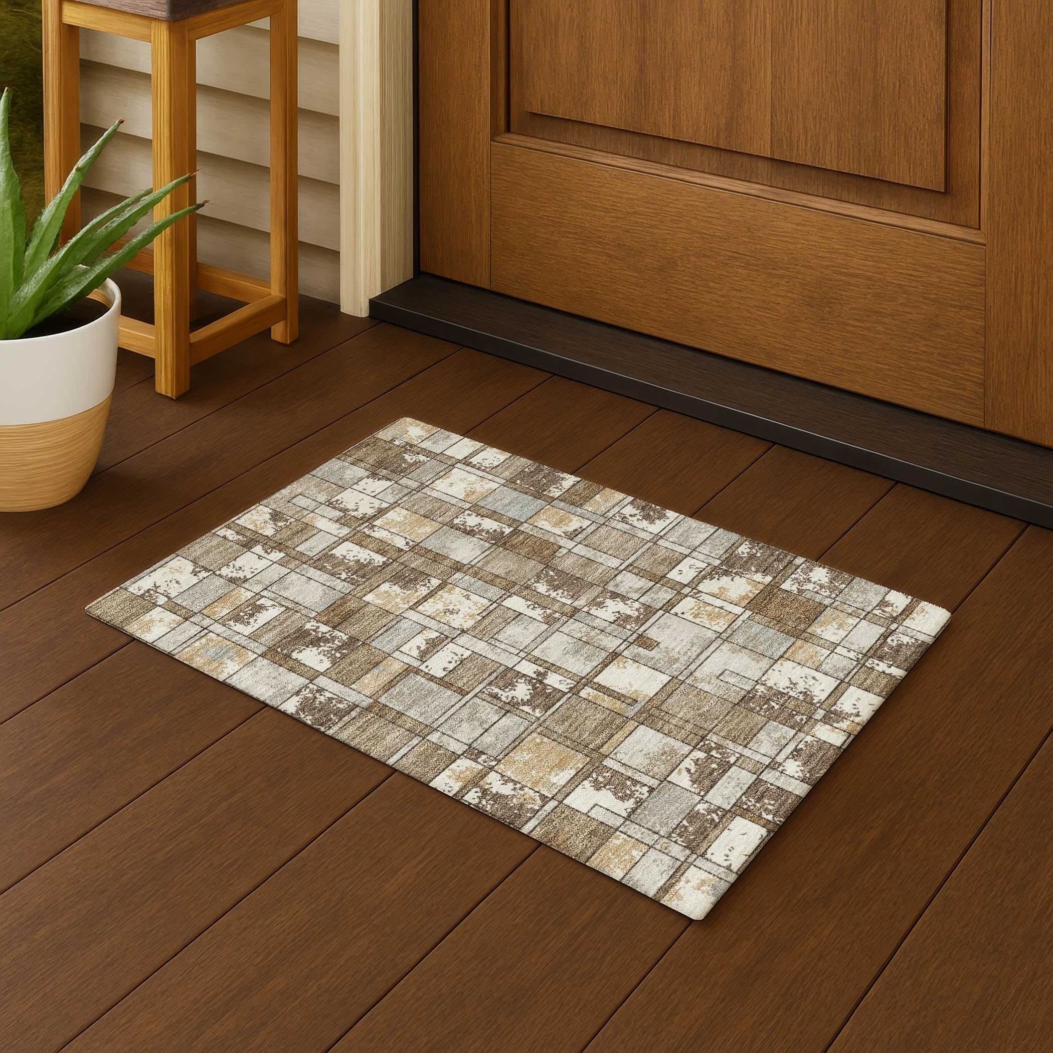 Machine Washable Indoor Outdoor Patchwork Chantille Rug