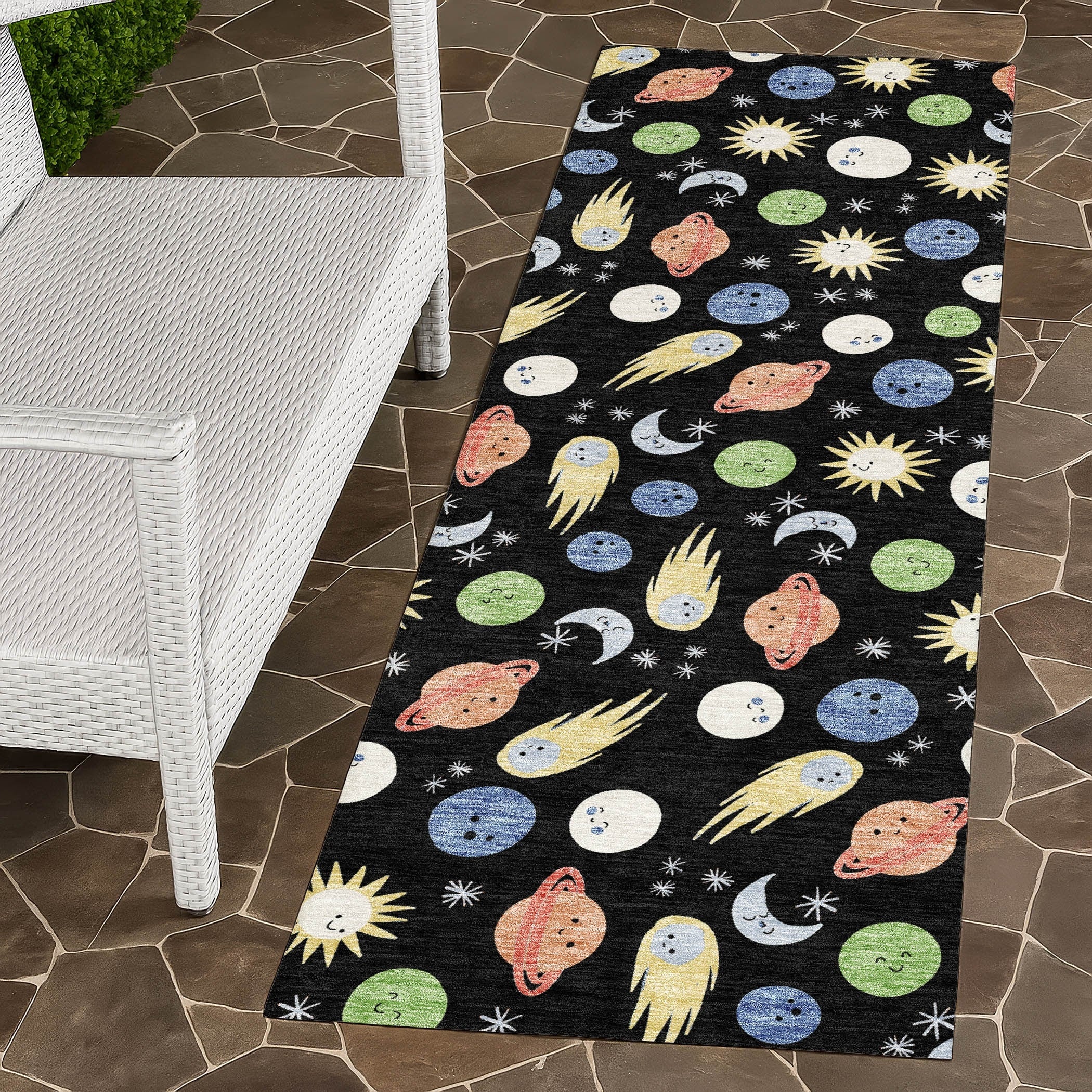 Machine Washable Indoor Outdoor Planets Comets Chantille Rug