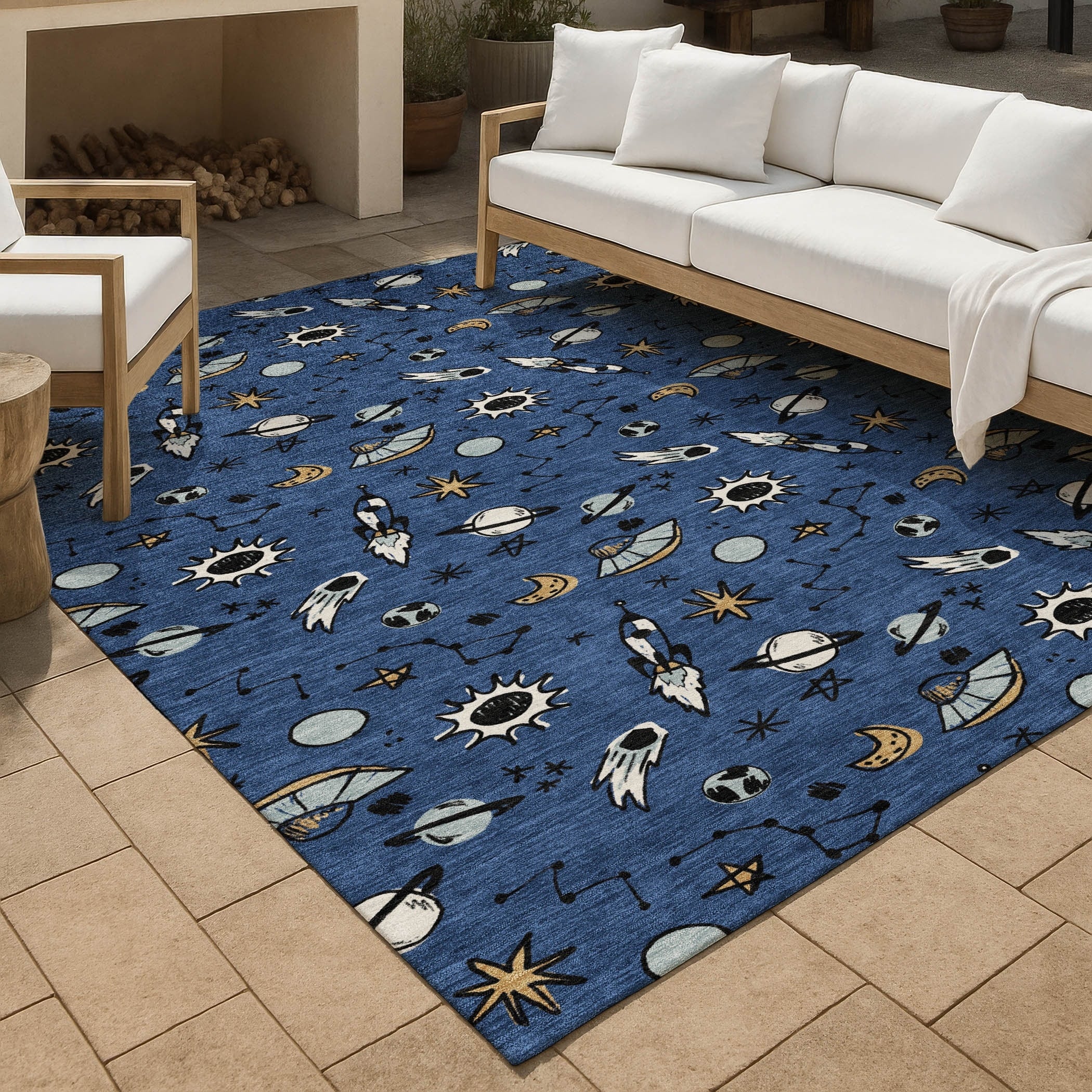 Machine Washable Indoor Outdoor Spaceship Chantille Rug