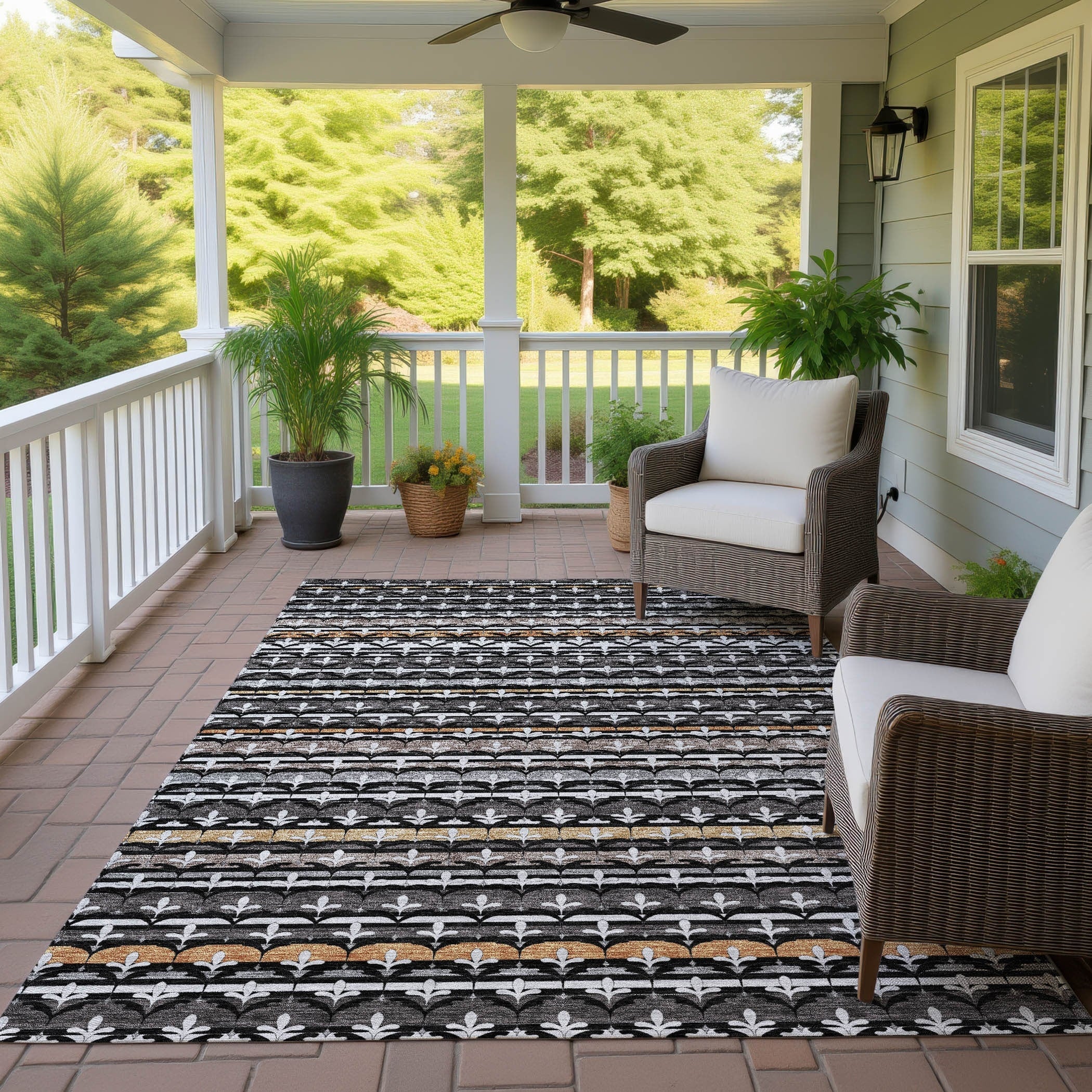 Machine Washable Indoor Outdoor Stripe Bramlage Chantille Rug