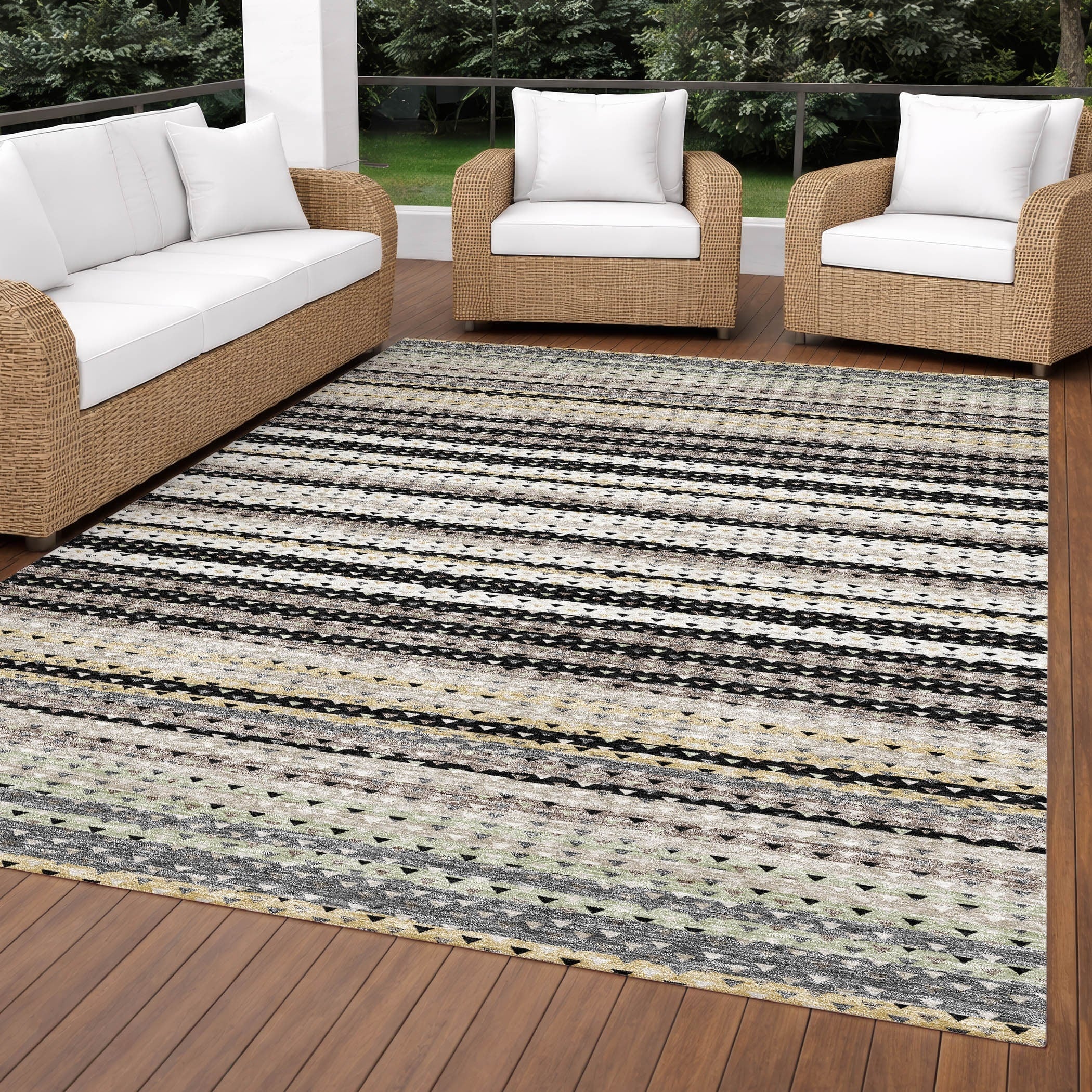Machine Washable Indoor Outdoor Stripe Lea Chantille Rug