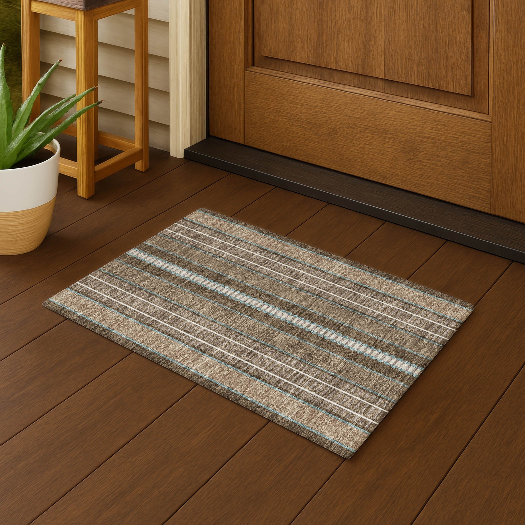 Machine Washable Indoor Outdoor Stripe Rangely Chantille Rug