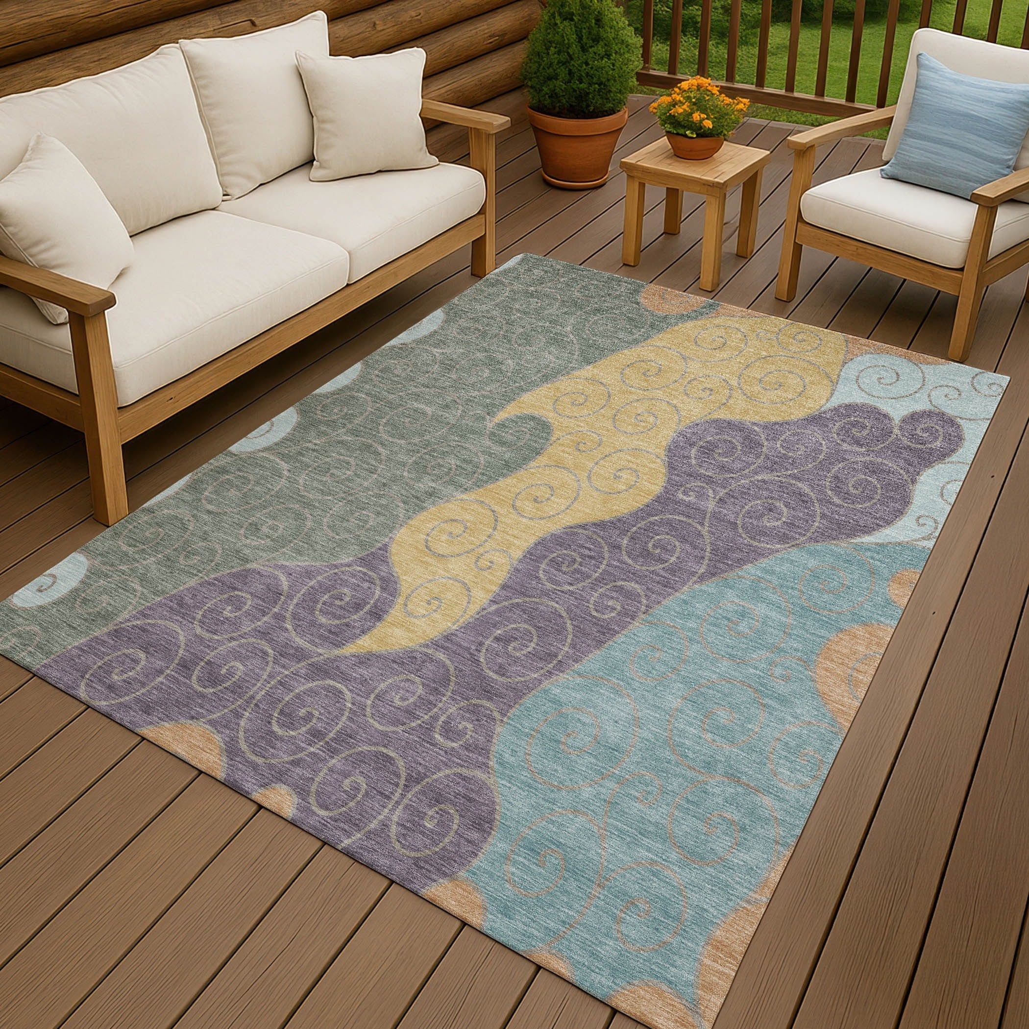 Machine Washable Indoor Outdoor Swirly Chantille Rug