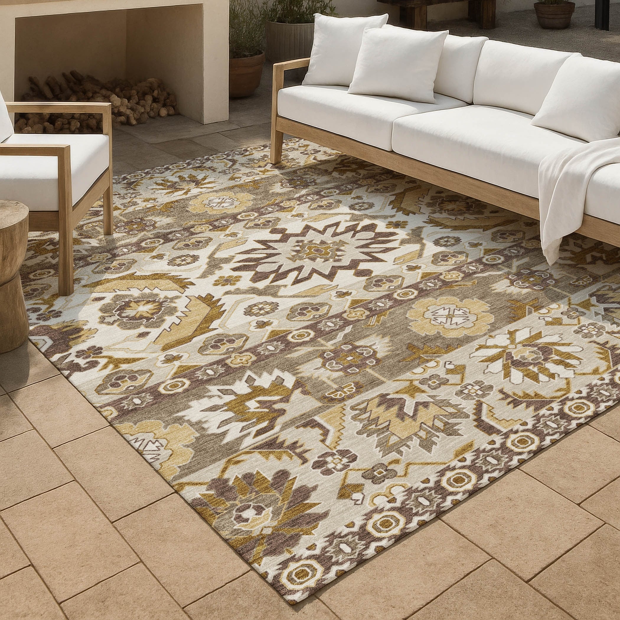 Machine Washable Indoor Outdoor Traditional Aspen Chantille Rug